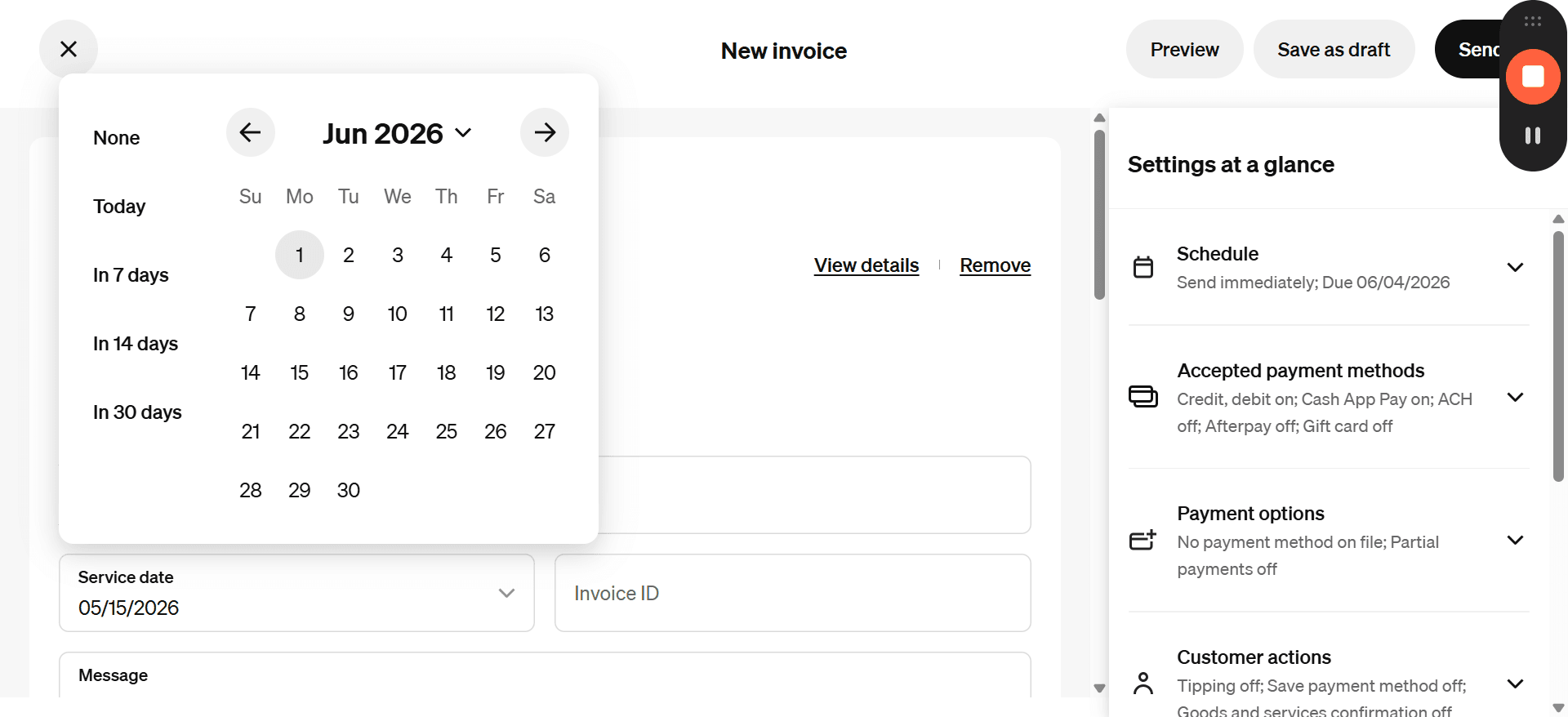 Step #9: Select the appropriate service date from the calendar drop-down menu. Always put 1st for the first billing of the month and 15th for the 2nd billing of the month.