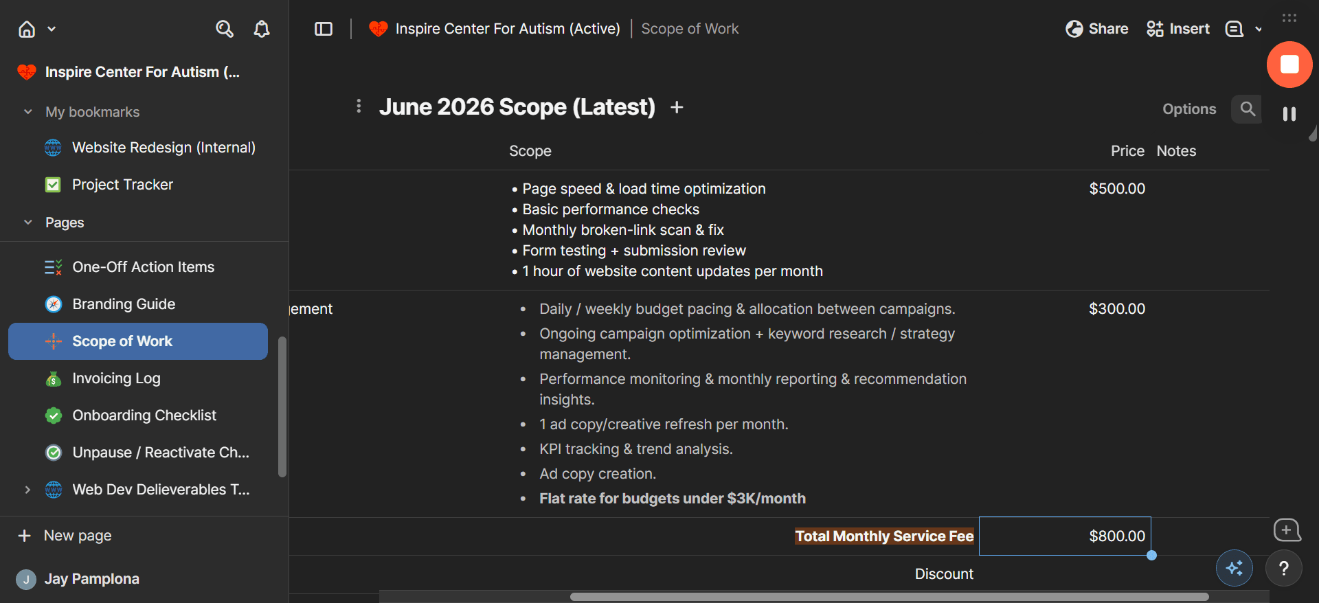 Step #3: Note the total monthly service fee to ensure you bill the correct amount.