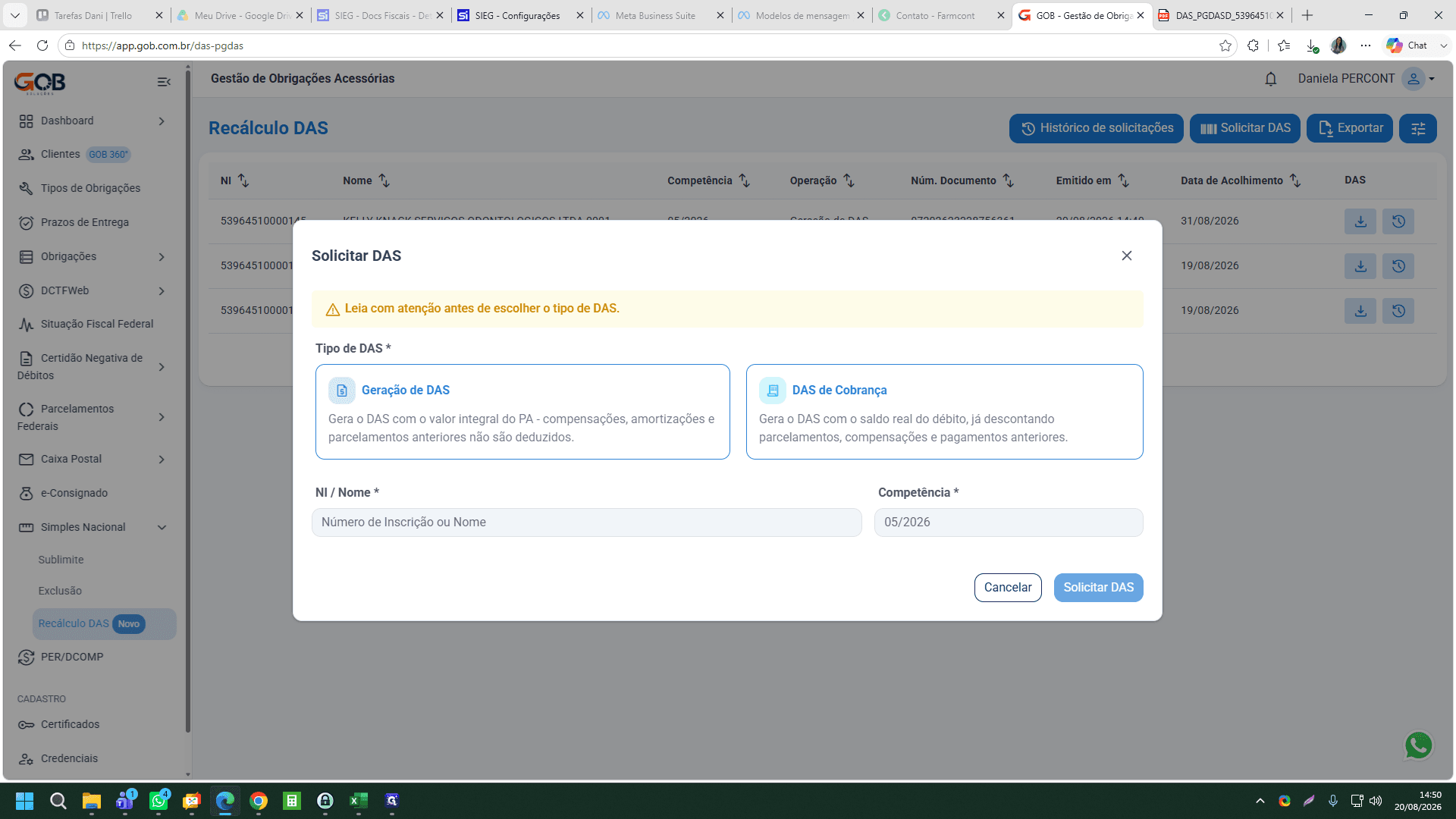 Step #4: Certifique-se de que a opção de emissão correta (como Geração de DAS) está selecionada.