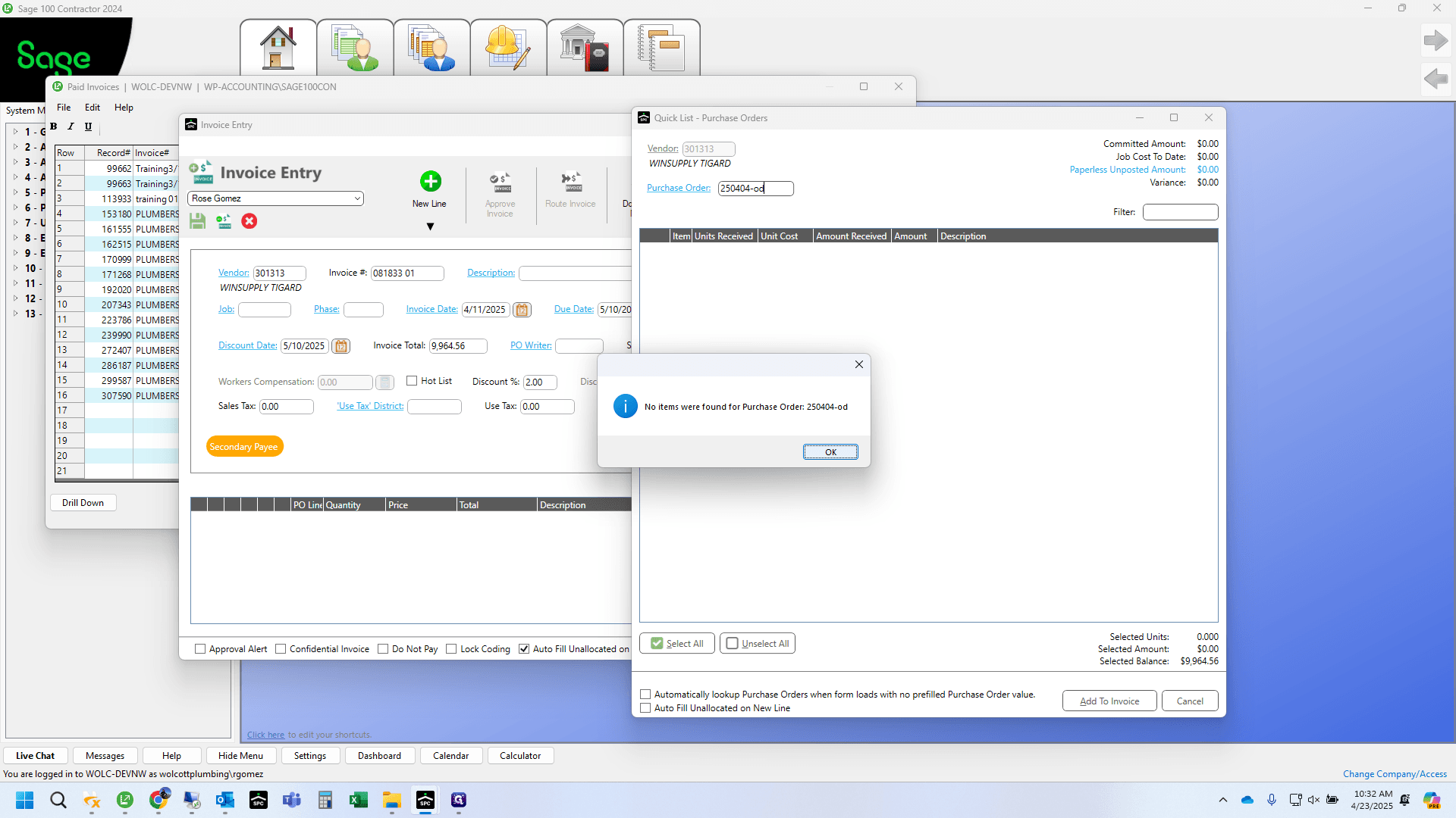 Step #6: This means that the PO is not in Sage yet