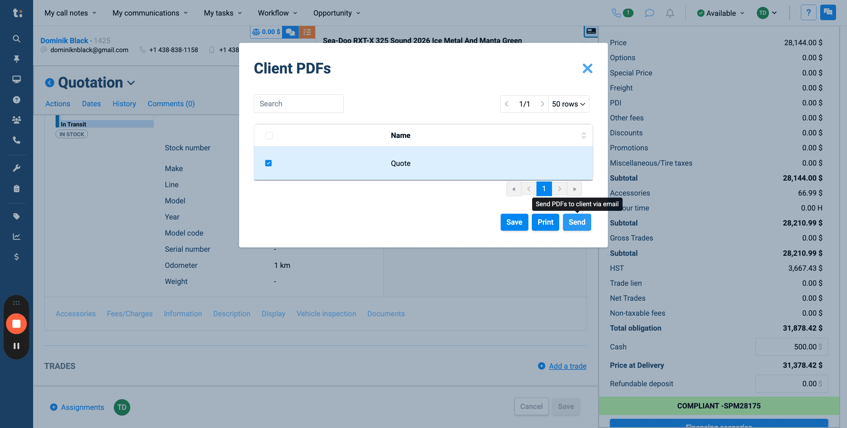Step #24: then click the Send button. This will automatically email the quote to your customer.