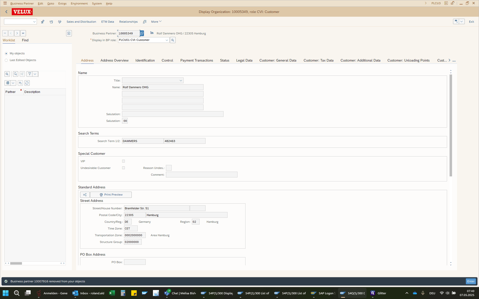 Step #7: Finally we went back to Business Partner customer field on the right side and opened search help: