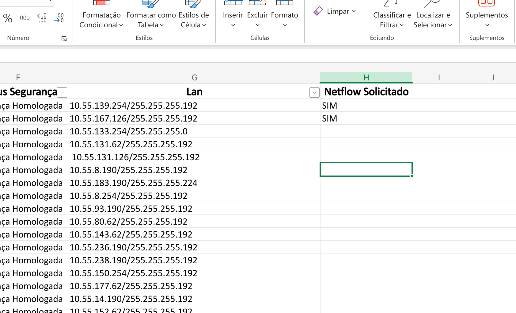 Step #7: Atualize a planilha, na coluna H - Netflow Solicitado, indicando qual foi o PA solicitado no chamado.