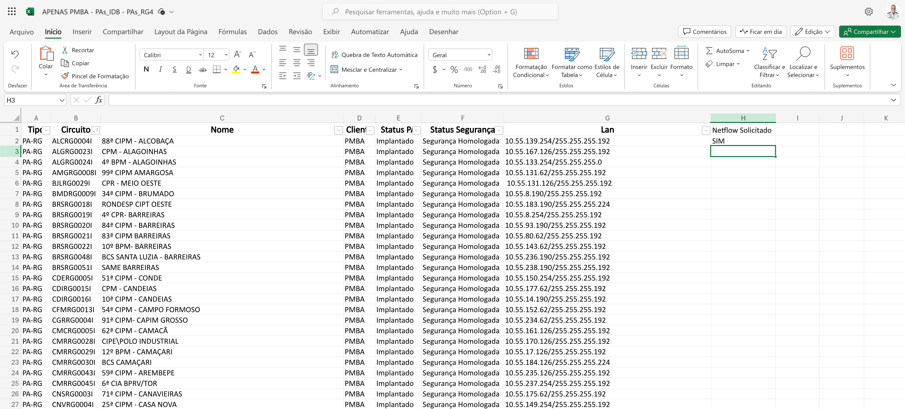 Step #4: Verifique na planilha disponível em APENAS PMBA - PAs_IDB - PAs_RG4.xlsx qual o próximo PA pendente de abertura de chamado, num total de 227. A planilha também pode ser encontrada na pasta do OneDrive > Documentos > Pontos de Acesso.