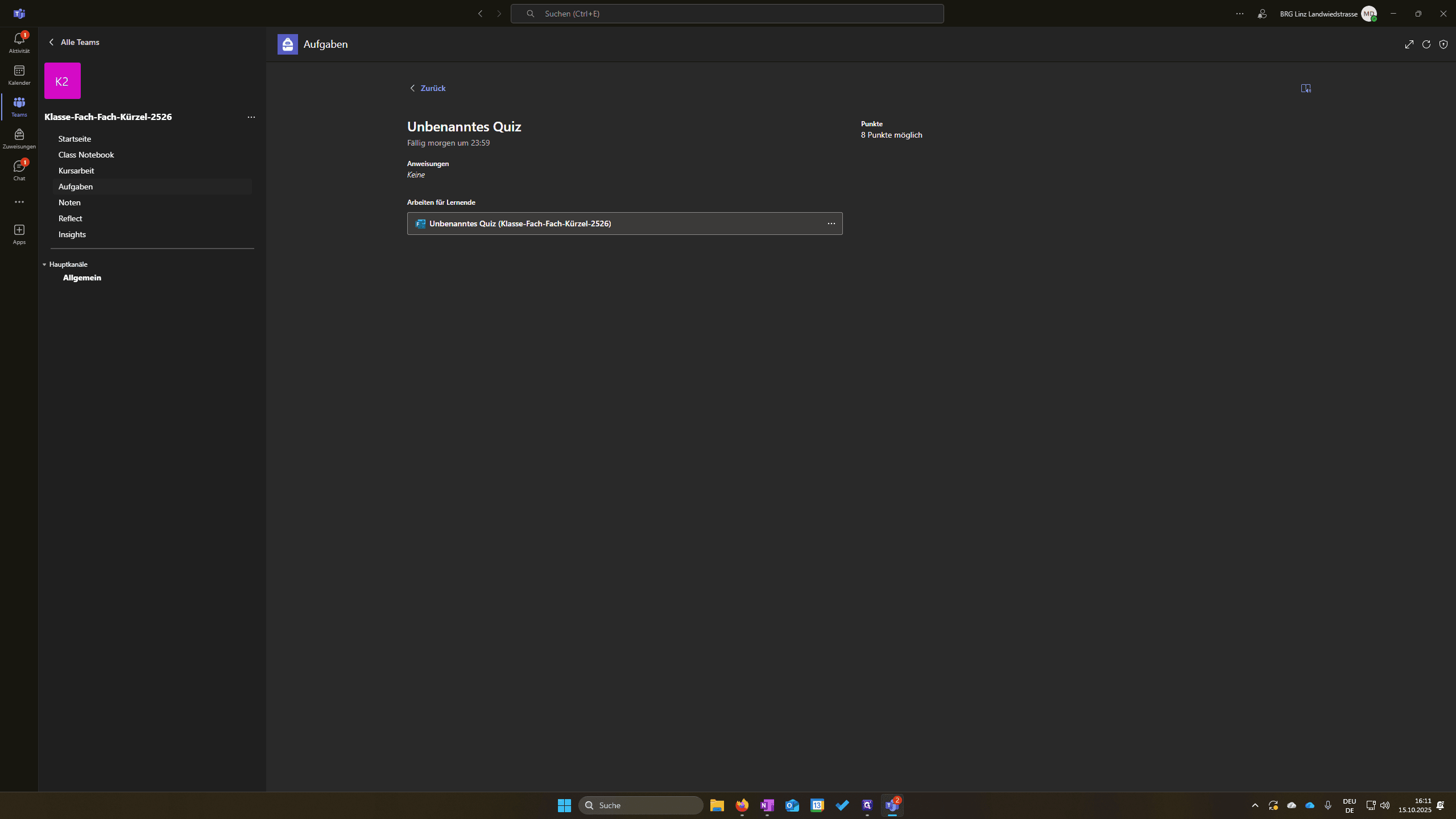 Step #8: Klicken Sie auf "Unbenanntes Quiz ( Klasse - Fach - Fach - Kürzel - 2526 )"