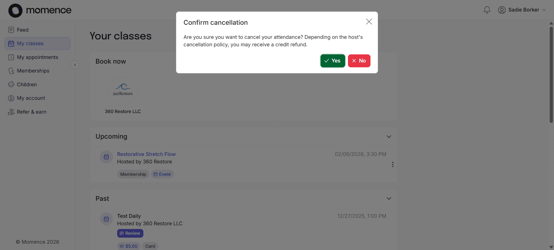 Step #7: Click on "yes" to confirm cancellation