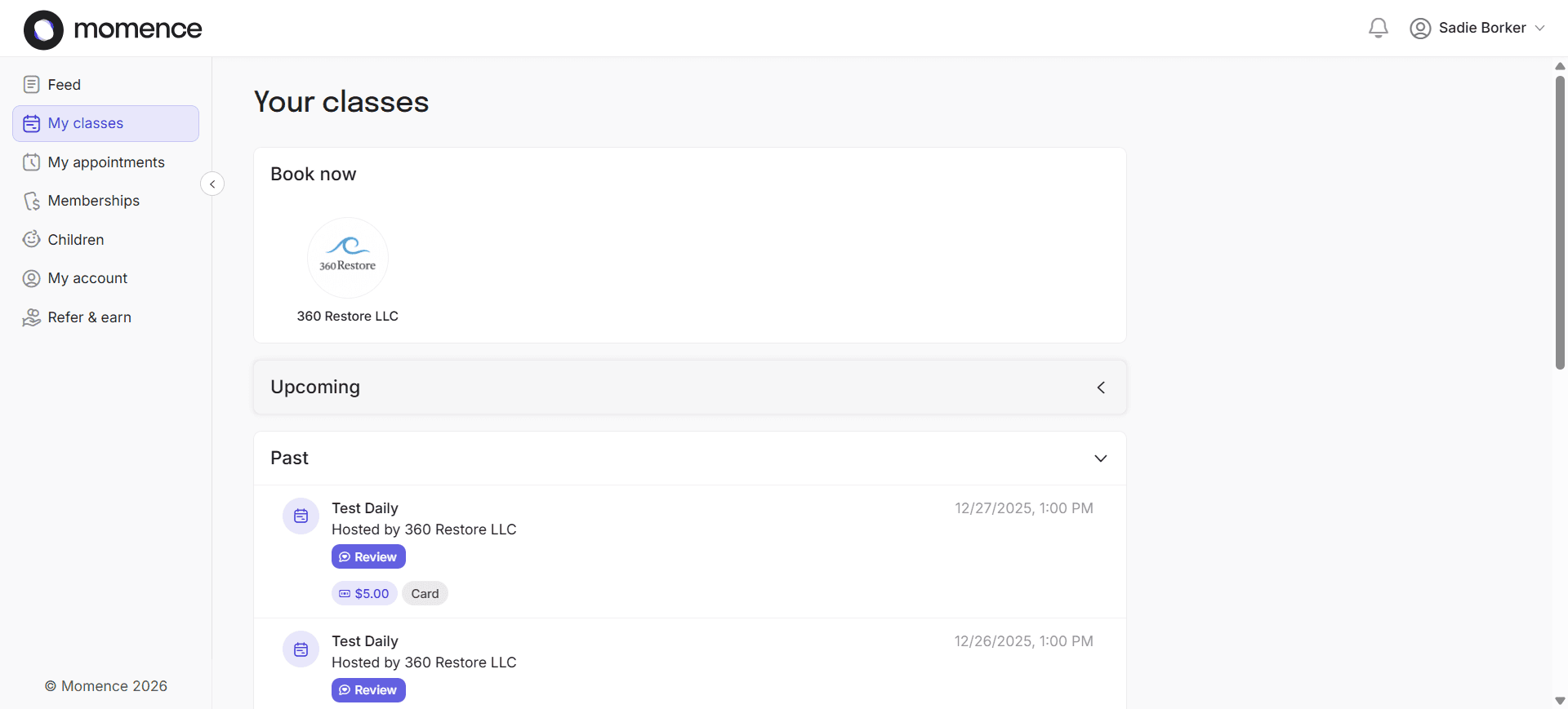 Step #4: Go to the "Upcoming" section and find the class you want to cancel