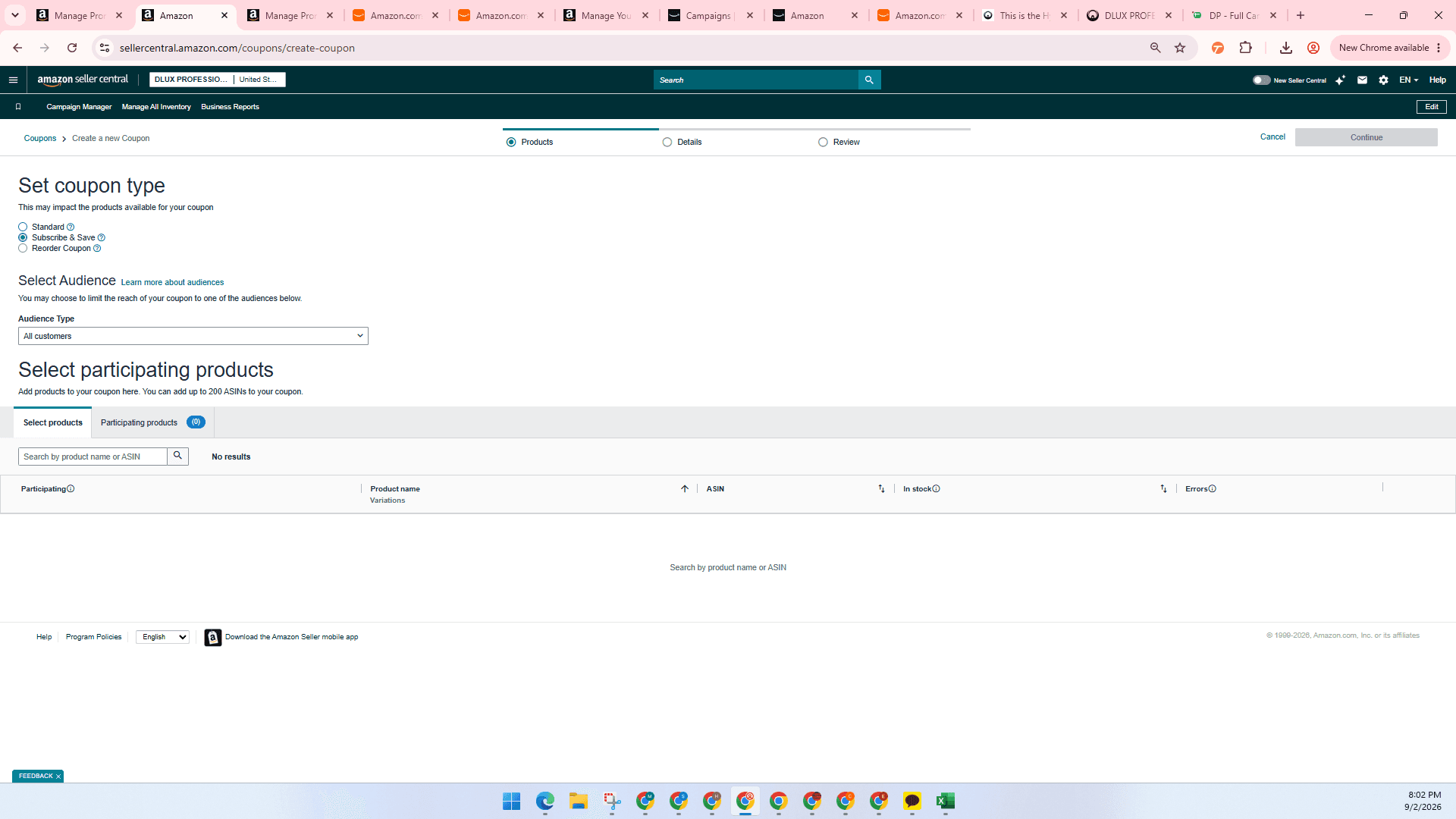 Step #5: Select the Standard coupon option. You can set coupon type as per your goal, standard type is the most used one.