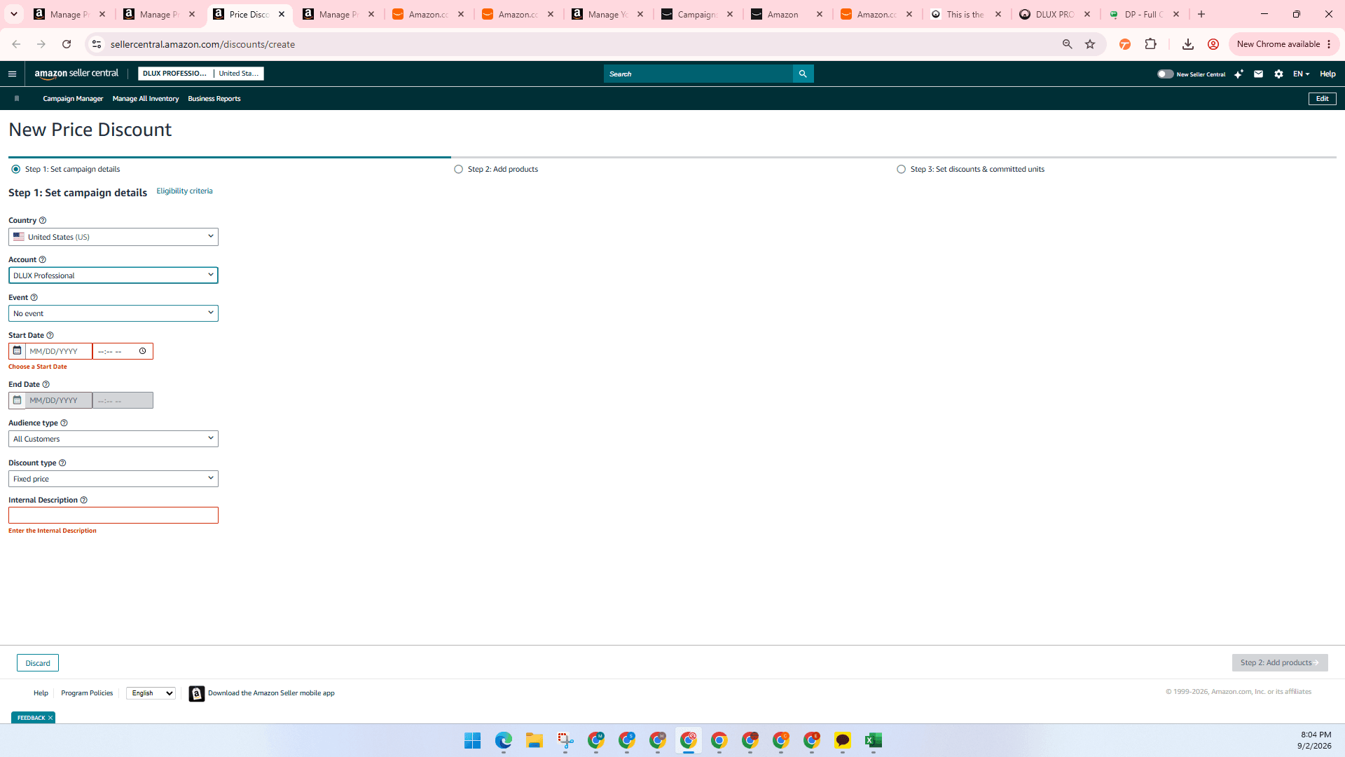 Step #22: Select an promotional event from the Event dropdown or select No event for a standard markdown.