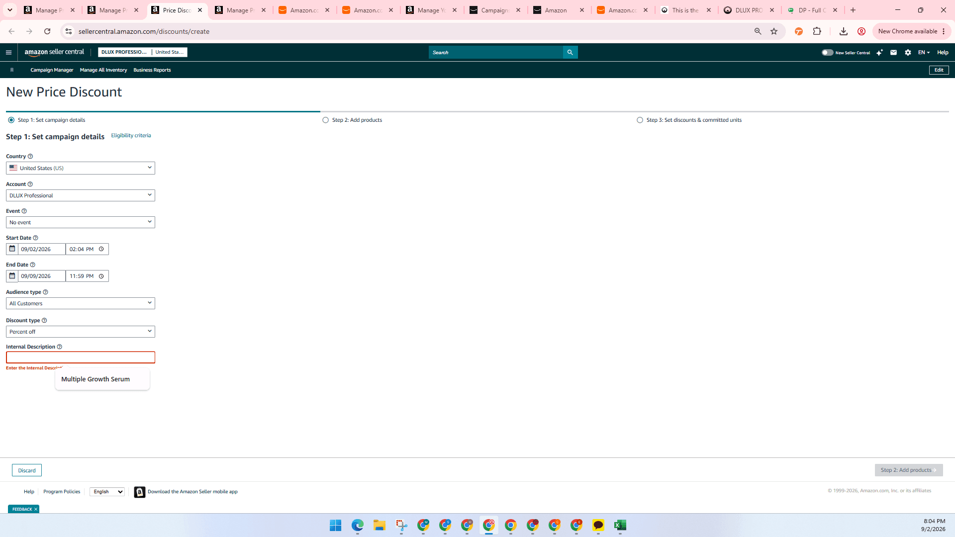 Step #26: Enter a campaign identifier in the Internal Description text box.