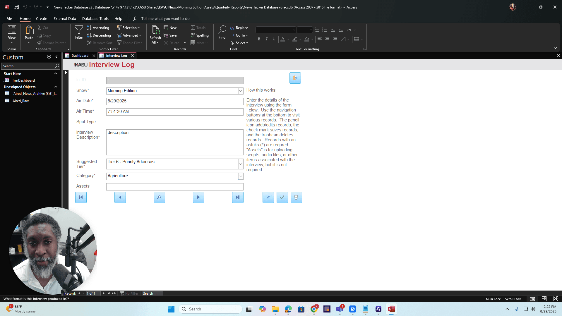 Step #18: Click on "Enter the details of the interview using the form elow . Use the navigation buttons at the bottom to visit various records . The pencil icon adds / edits records , the check mark saves records , and the trashcan deletes records . Records with an astriks ( * ) are requred . " Assets " is for uploading"