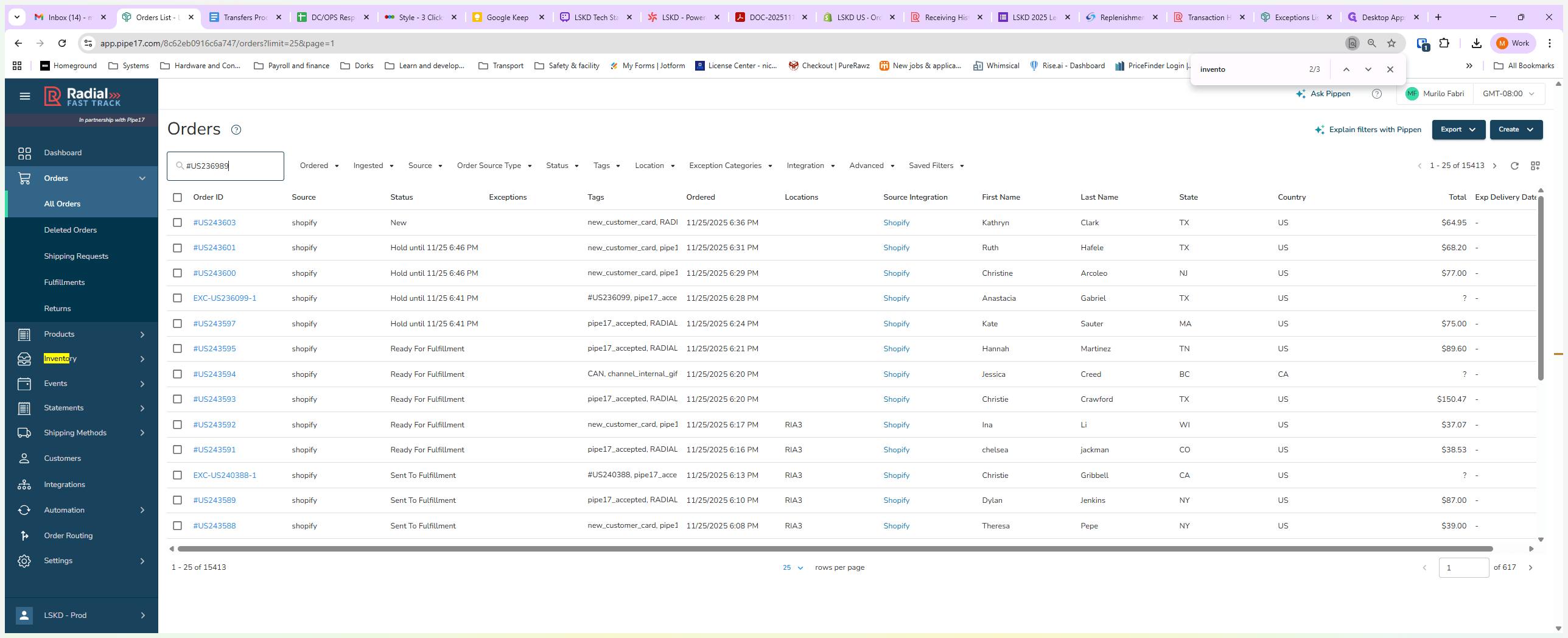 Step #10: Search the order in question