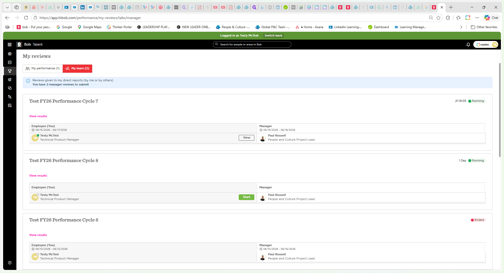 Step #3: Click the My team tab to view the open performance cycles for your direct reports.