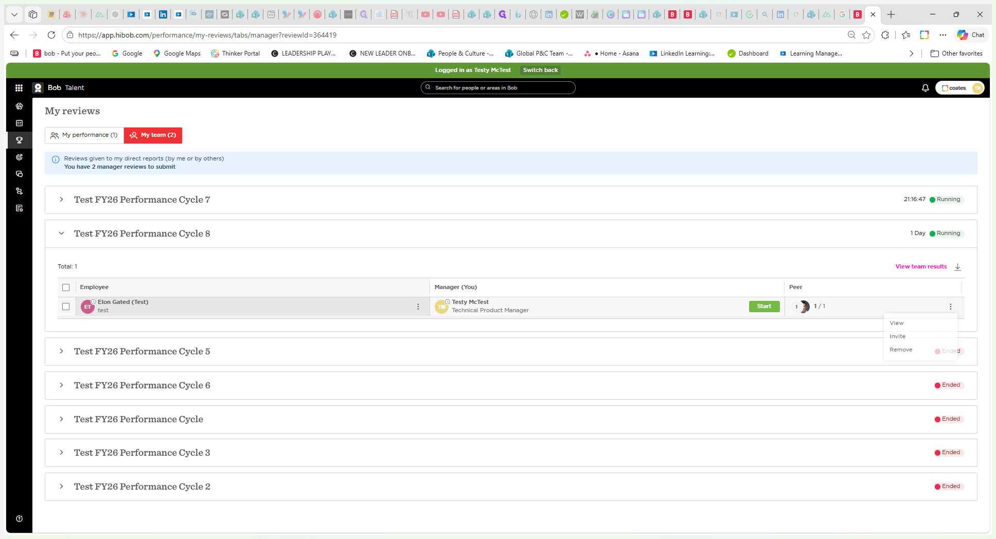 Step #4: Click the three-dot menu next to the Peer column for the relevant direct report.