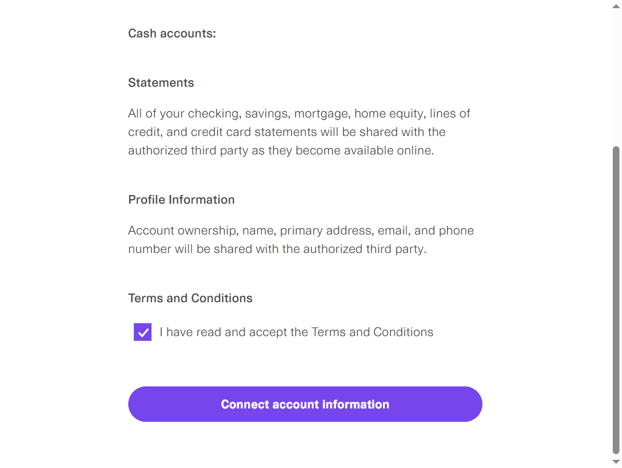 Step #9: Click on "Connect Account Information" to continue.