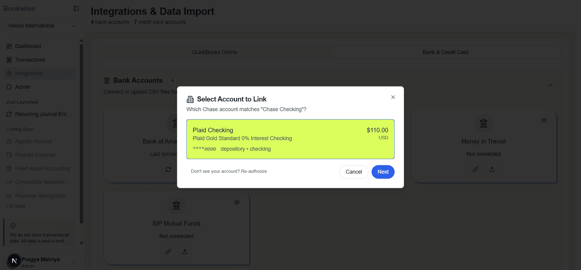 Step #10: Select Bank Account to link