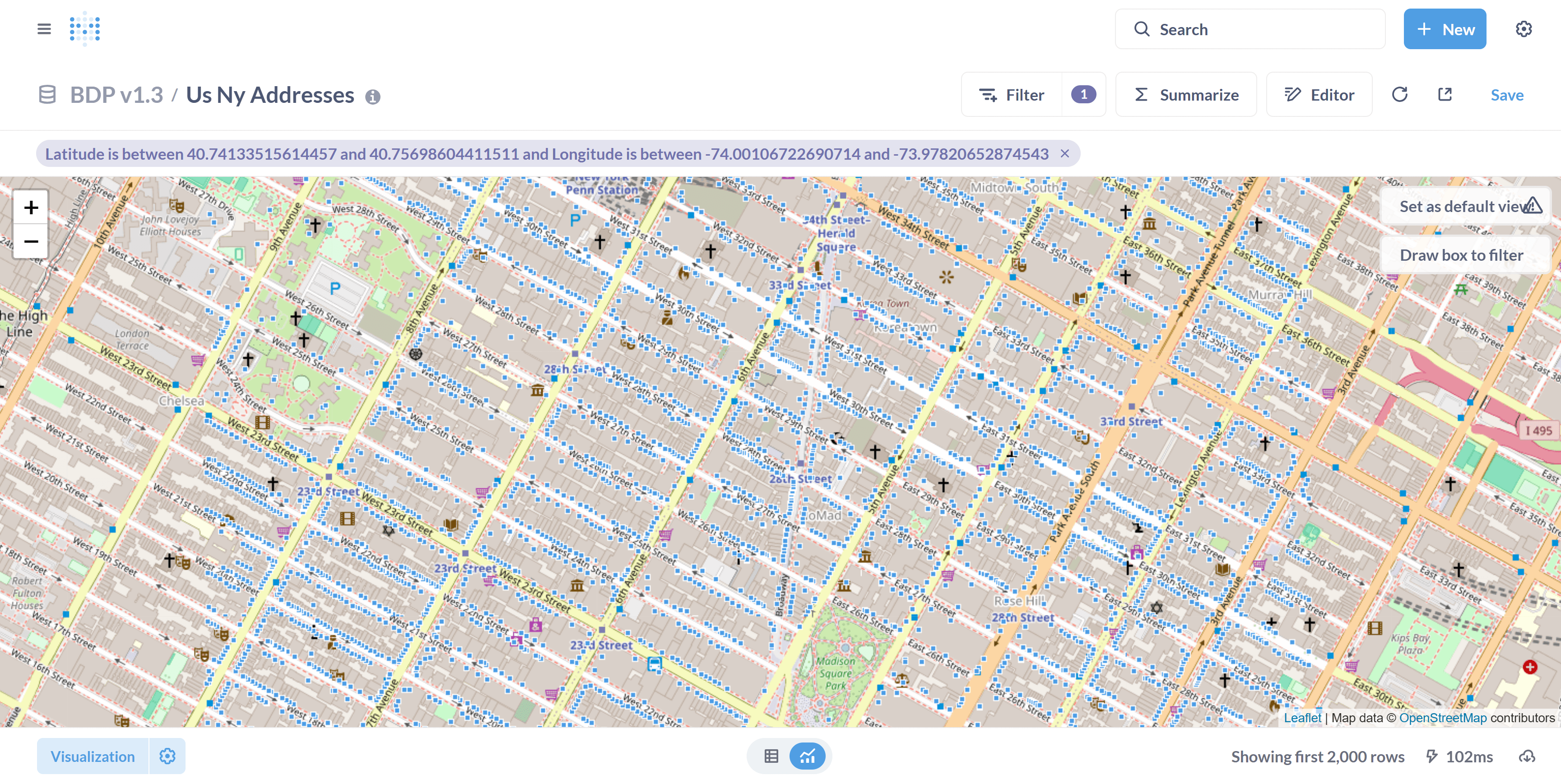 Step #9: You now have a filtered view of the database, based on the box you just drew.