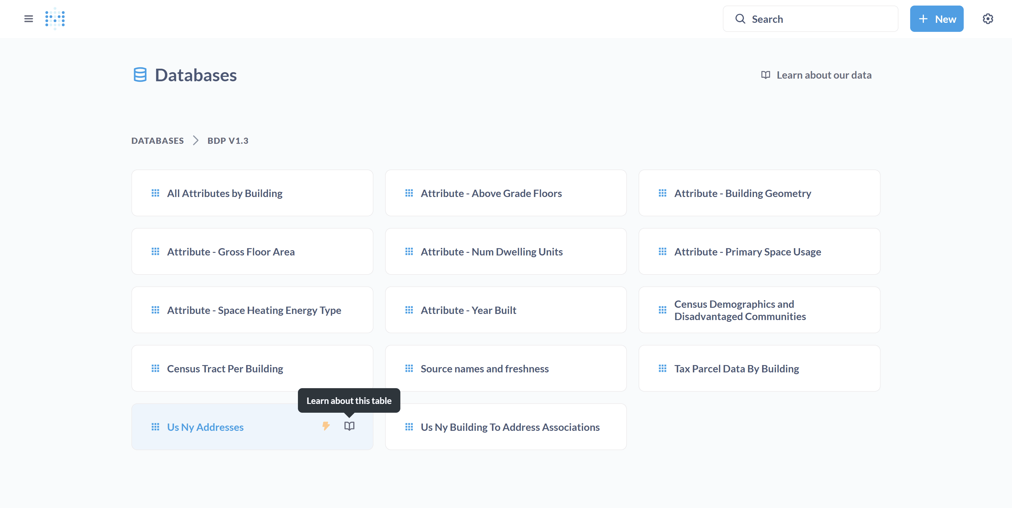 Step #2: Find Us Ny Addresses and click on "Learn about this table". This will open up the table documentation.