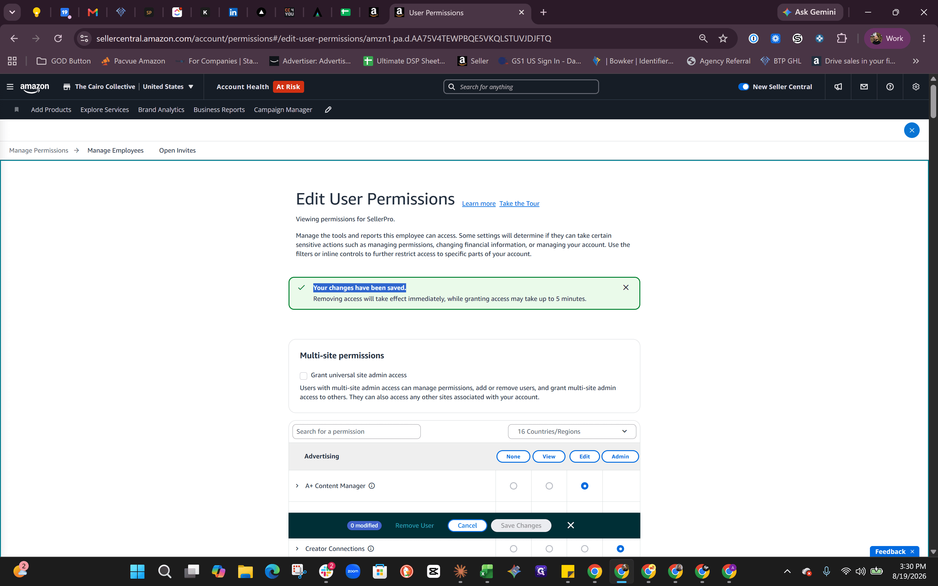 Step #10: Verify that a green success banner appears, confirming the permissions have been saved and the provider now has access.