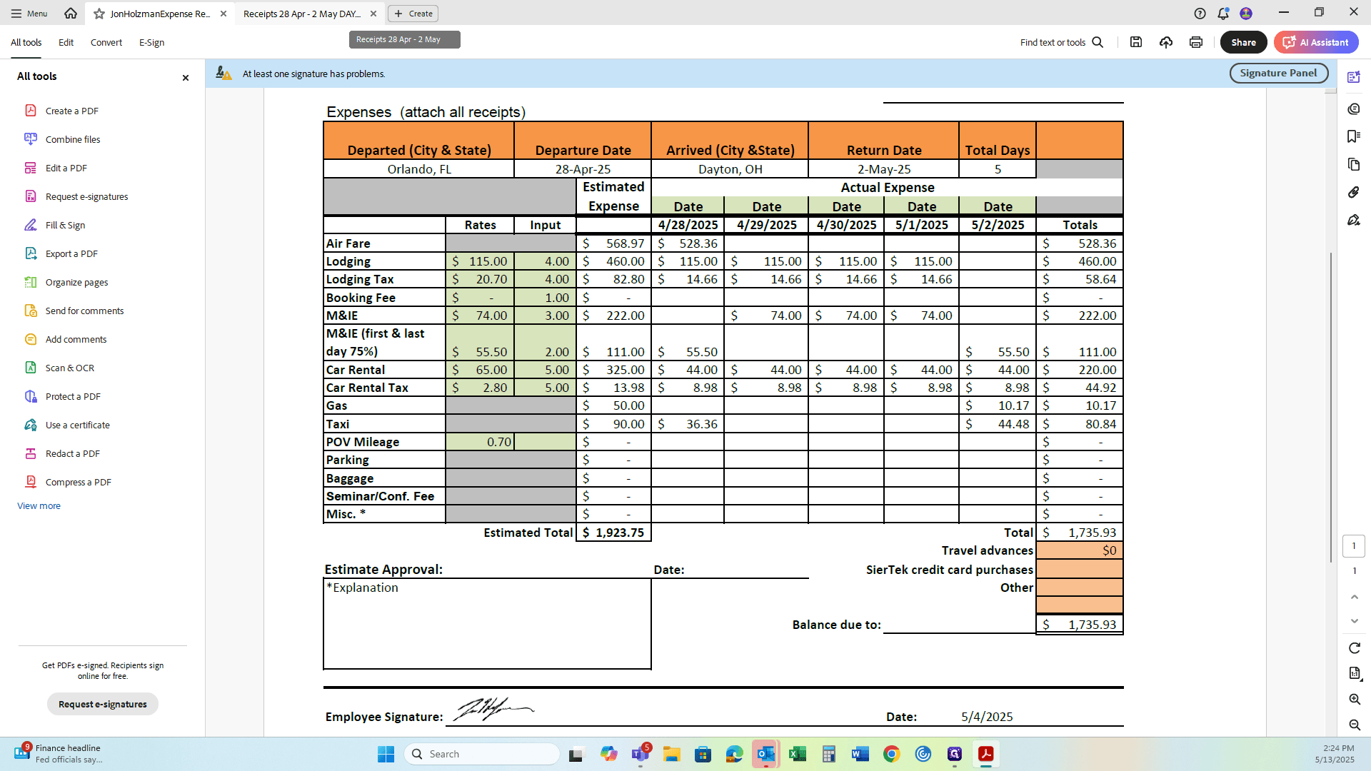 Step #11: Click on "Receipts 28 Apr - 2 May DAY .... x"
