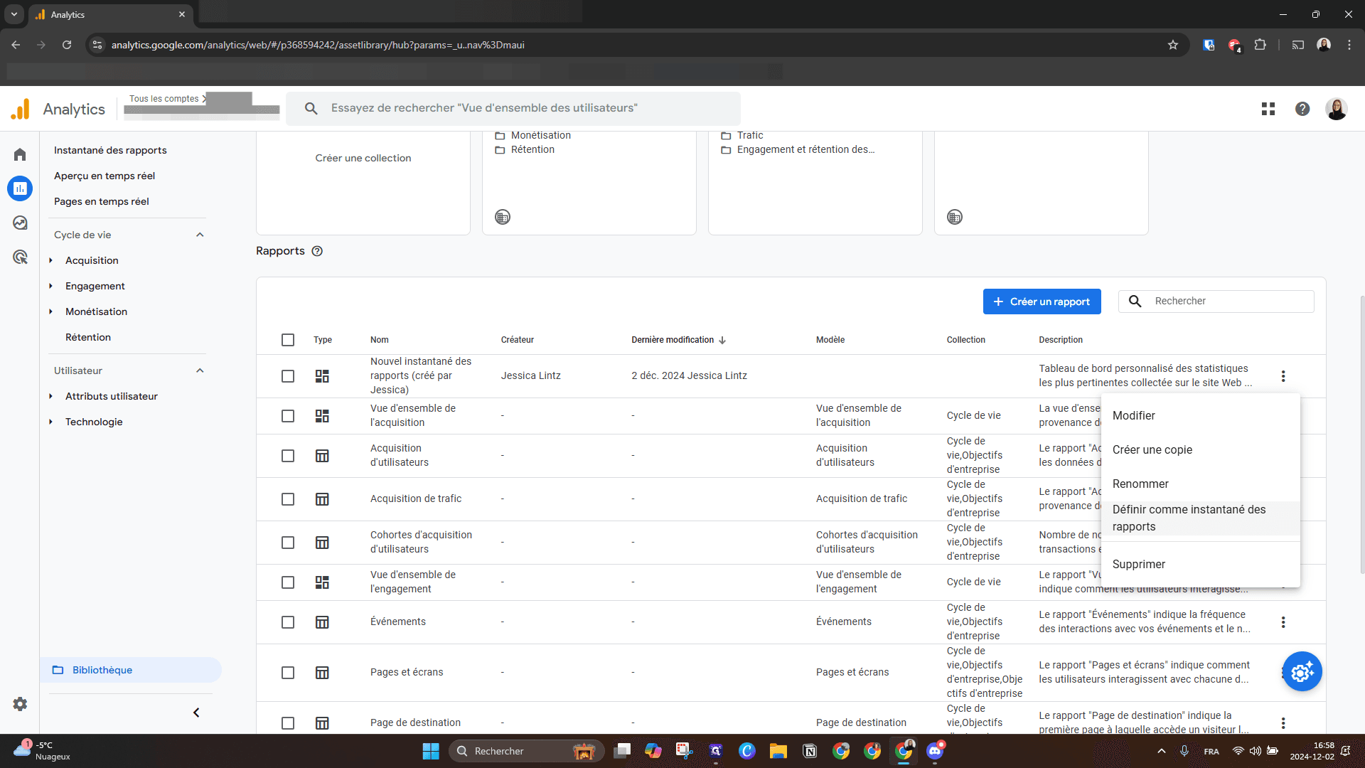 Step #14: Cliquez sur "Définir comme instantané des rapports"
