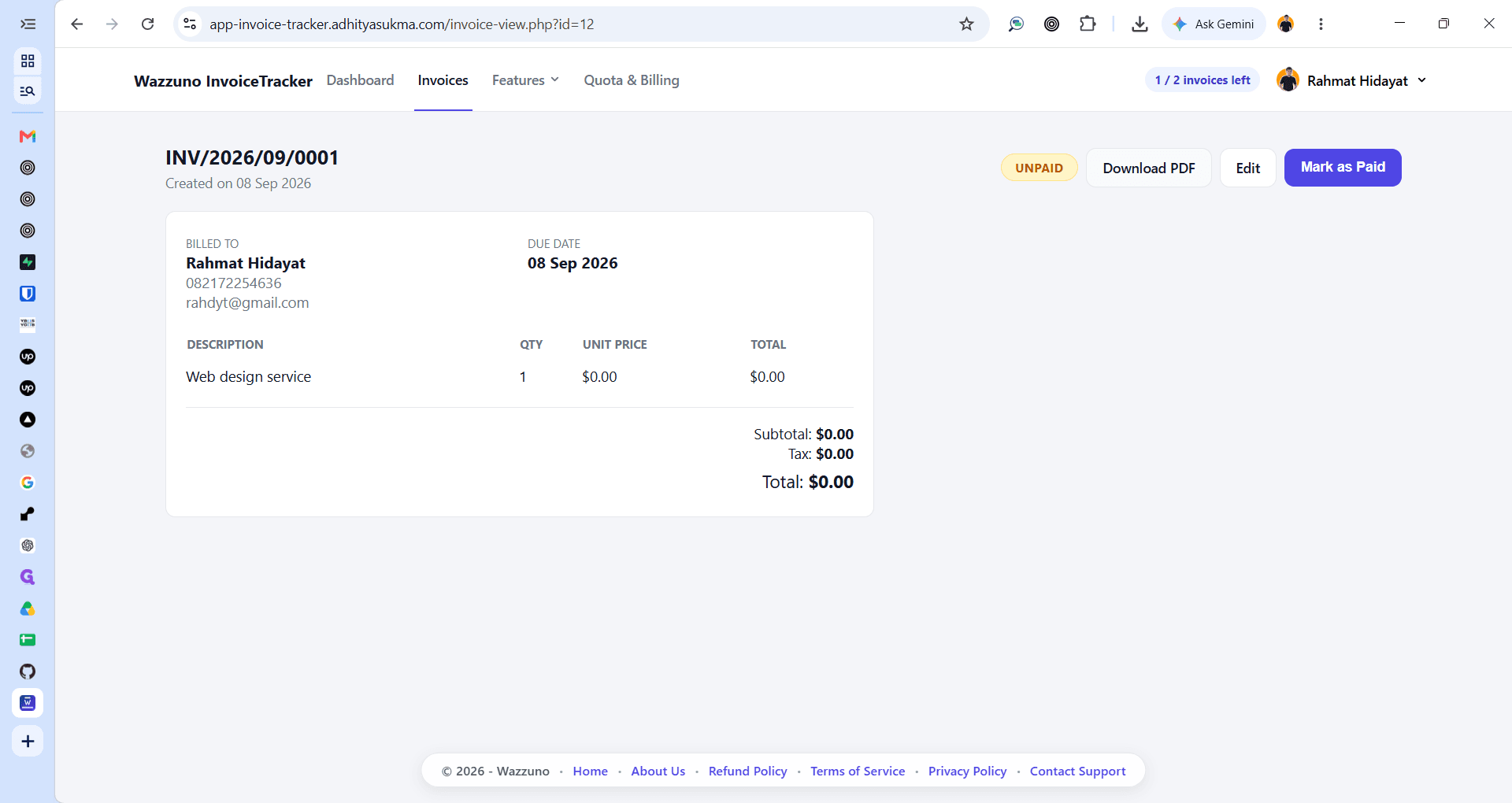 Step #6: Click Download PDF to export a copy of the saved invoice.
