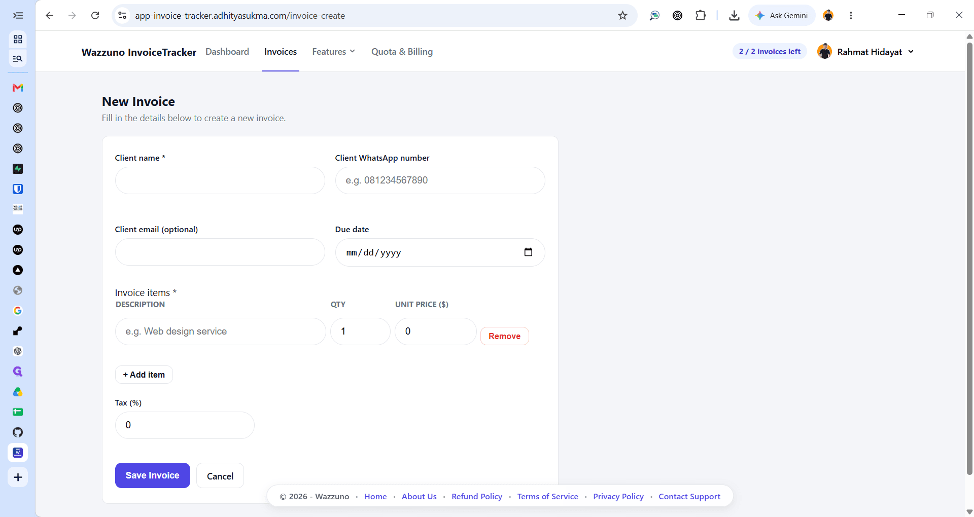 Step #1: Click the **Client name *** field to enter the client's name.