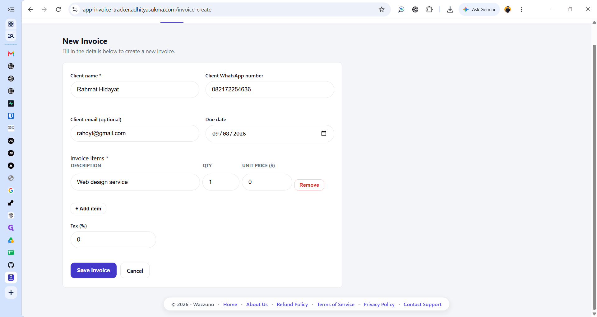 Step #5: Click Save Invoice to save the invoice details.