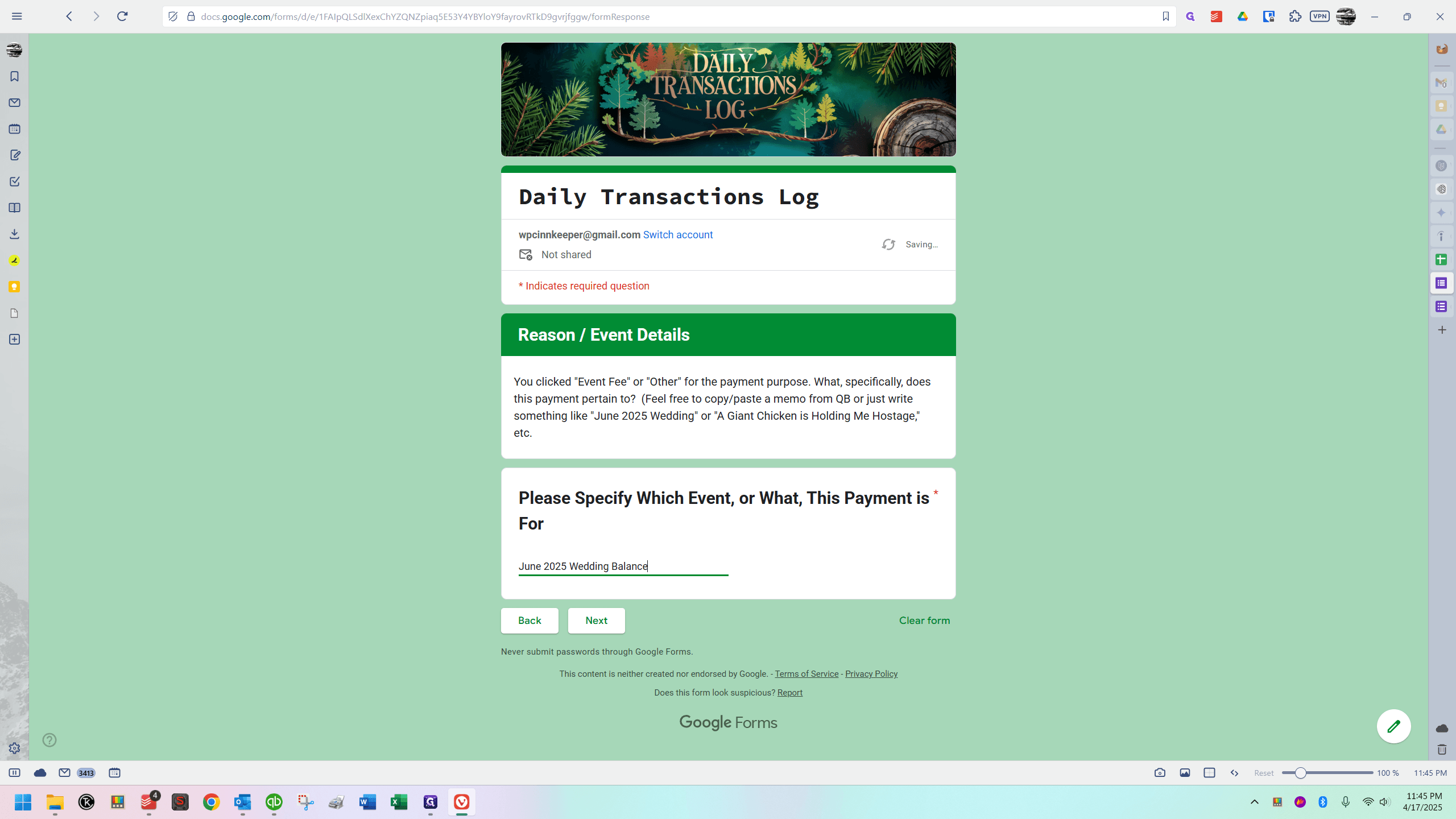 Step #95: Click on "June 2025 Wedding Balance"