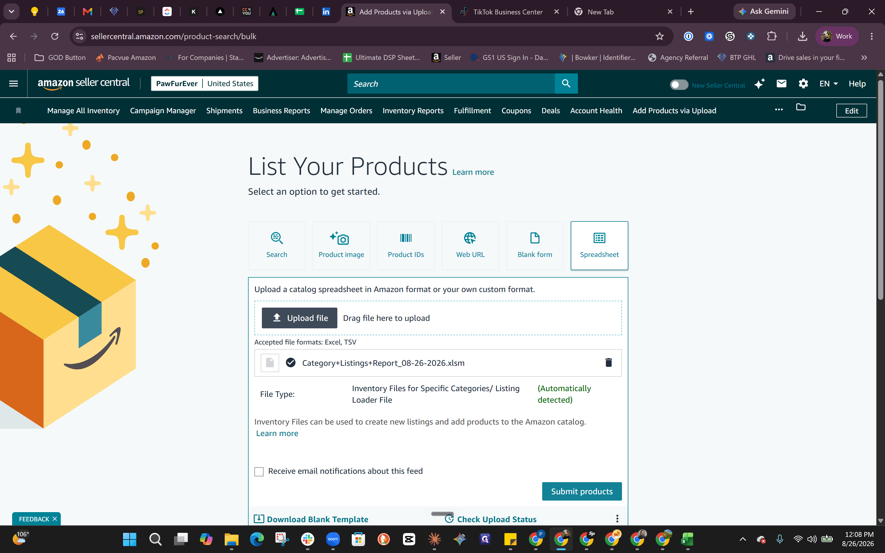 Step #4: Click Submit products to send the spreadsheet to Amazon for catalog processing.