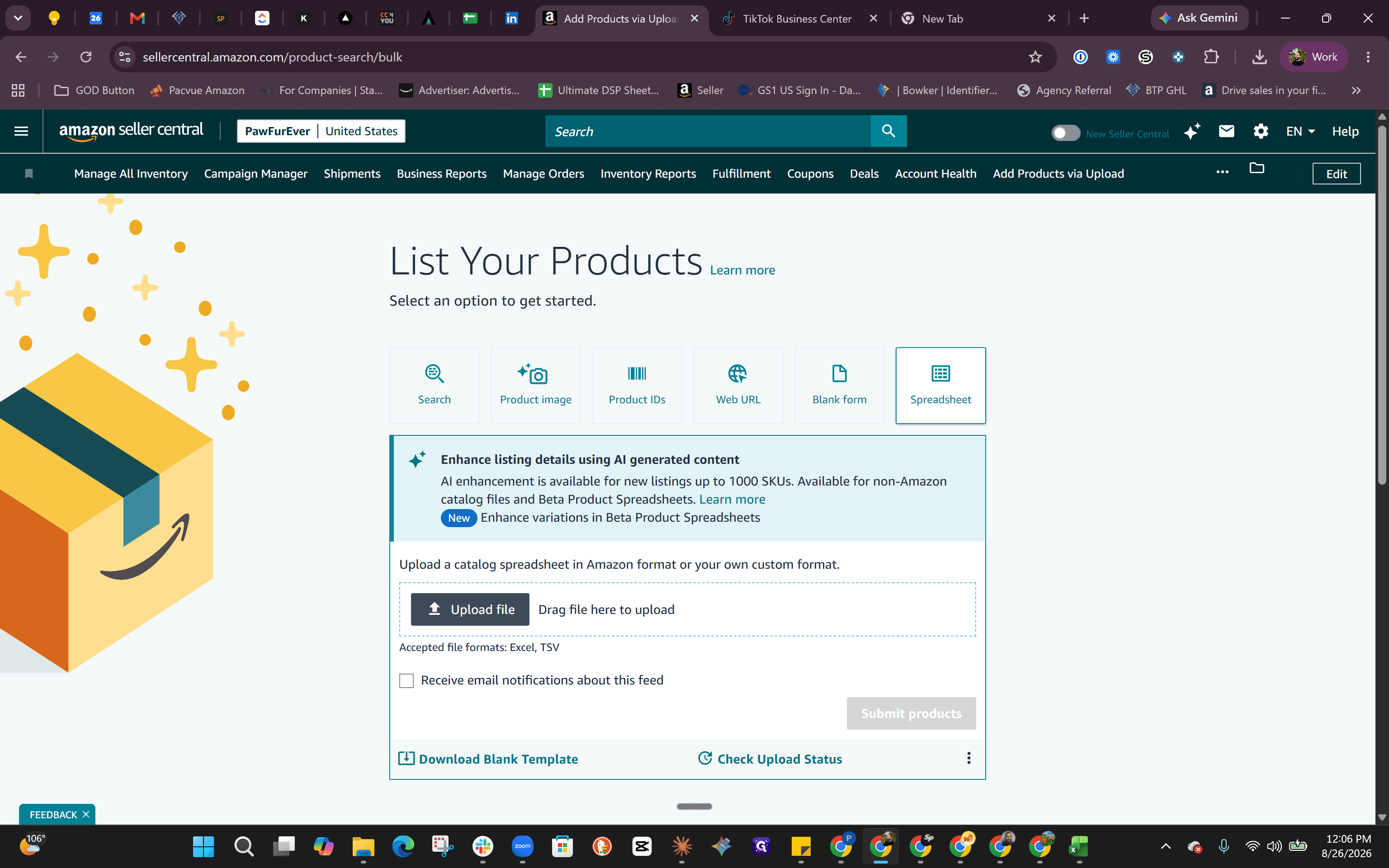 Step #2: Drag your completed spreadsheet file into the upload box under the Upload file section, or click the box to browse.