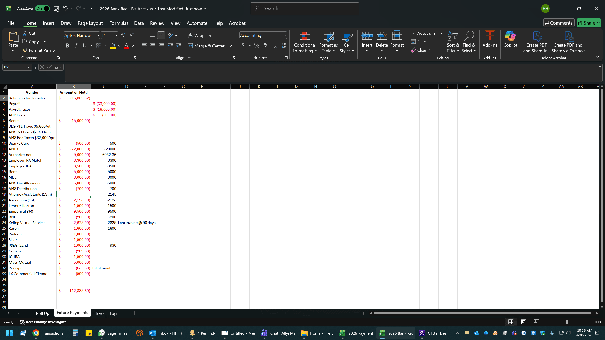 Step #11: Select the relevant cell in the Amount on Hold column.