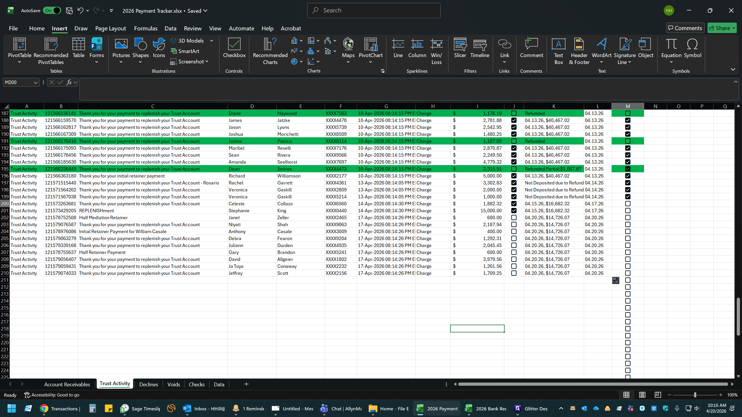 Step #4: Open your 2026 Payment Tracker spreadsheet and navigate to the transaction.