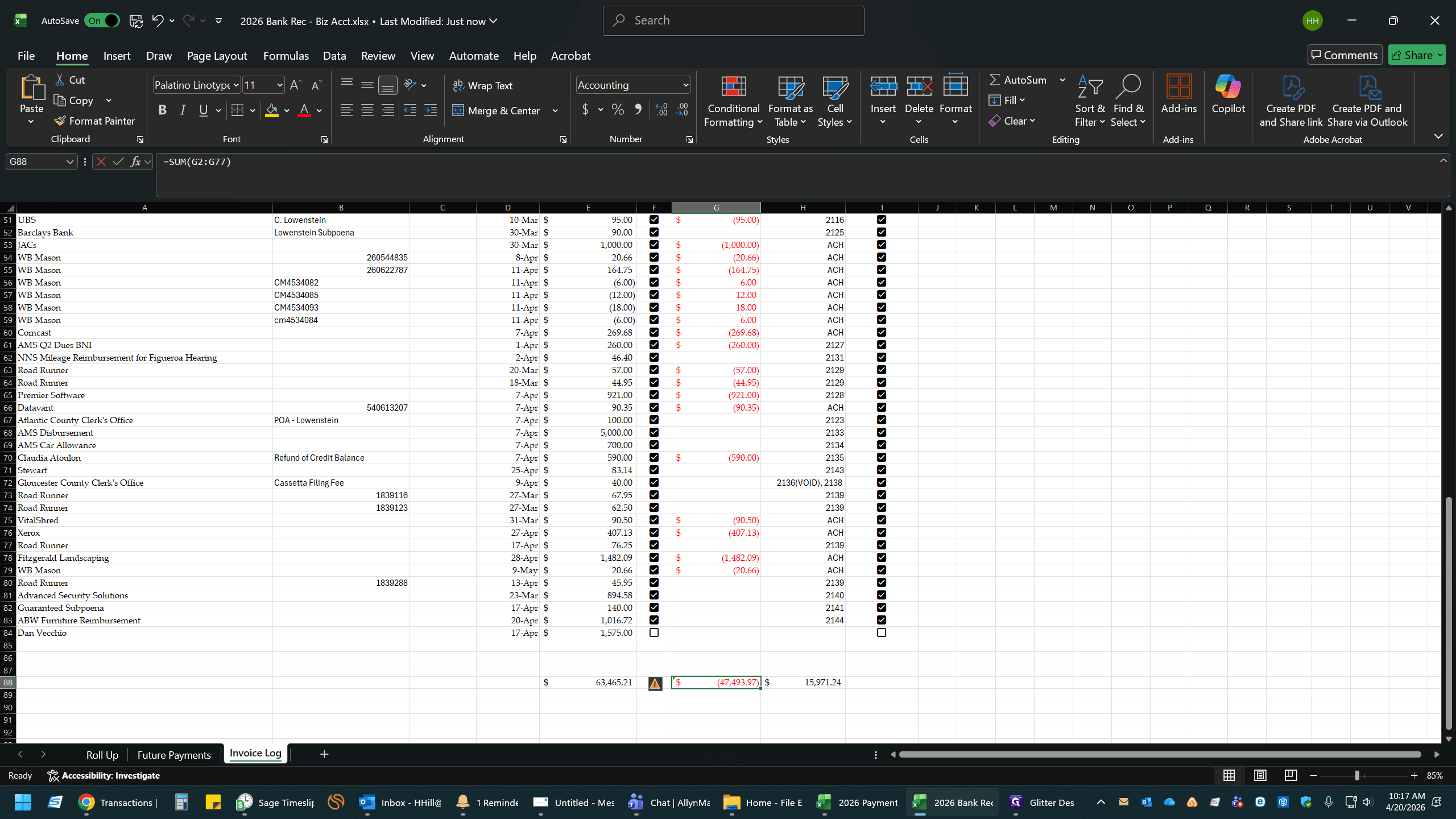 Step #24: Scroll to the bottom of the transactions column and double-click the total sum cell to edit the formula.