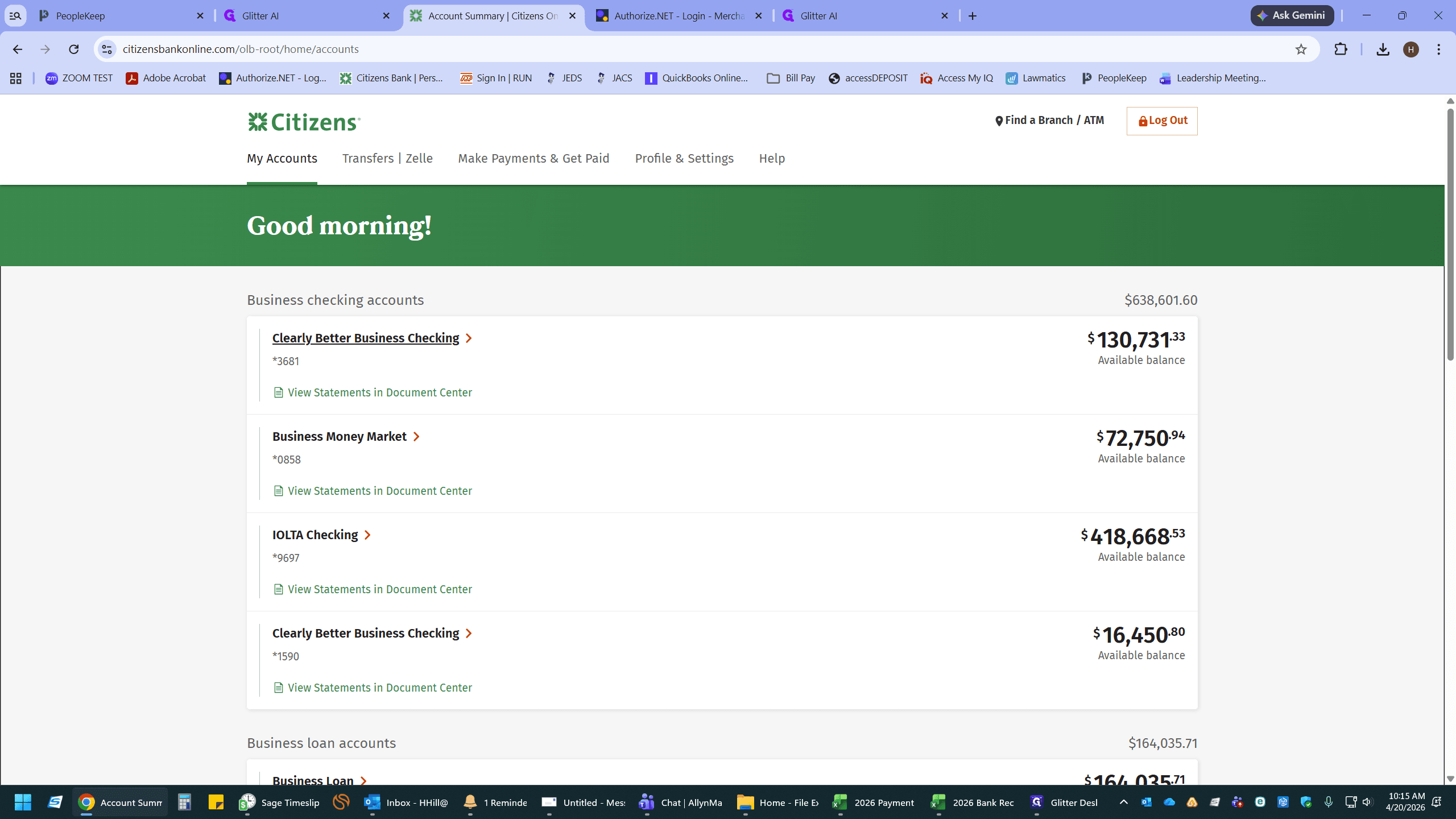 Step #2: Select your Clearly Better Business Checking account to view the account summary.