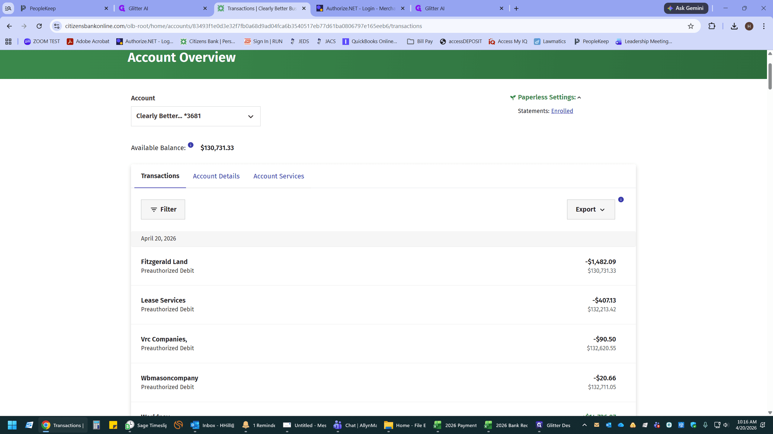 Step #6: Return to your Citizens Bank portal and highlight your current Available Balance.