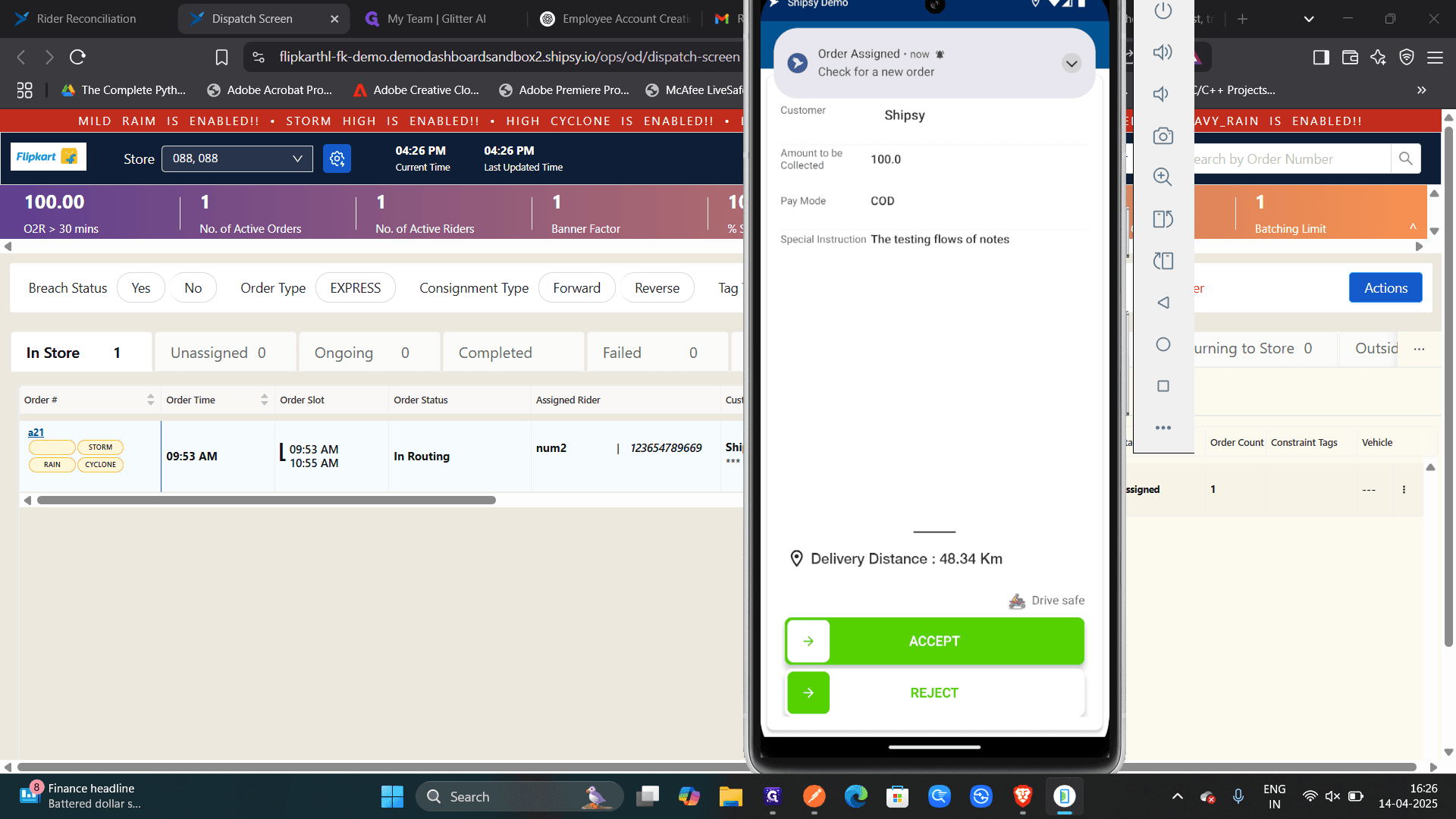 Step #4: After the rider check in he will get notification of delivary .There he accepts the order.
