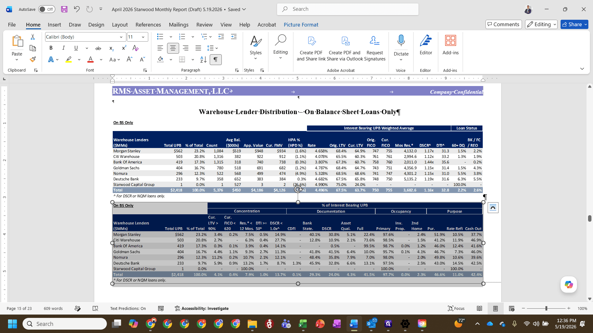 Step #4: Switch to your Word document and click the existing Warehouse Lender table to select it.