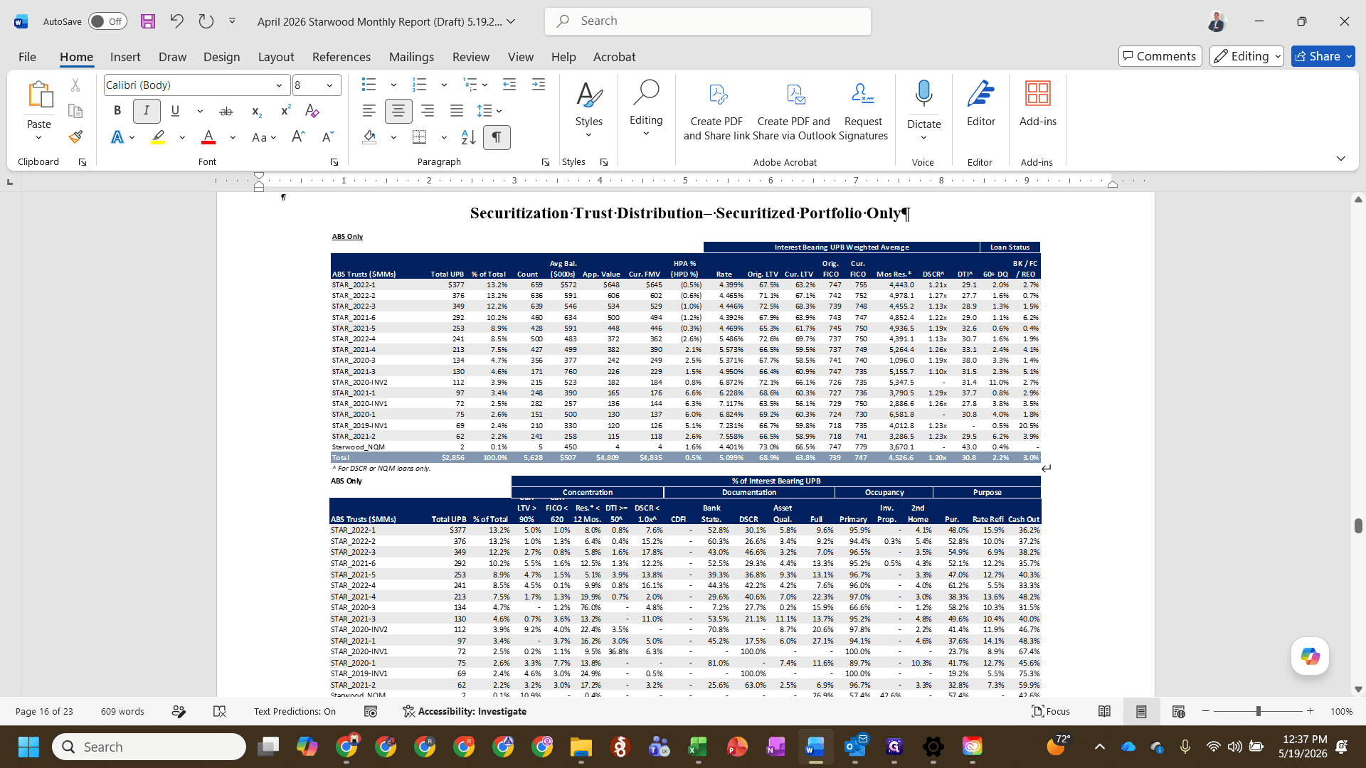Step #13: Switch to Word and select the bottom table in the Securitization Trust section.