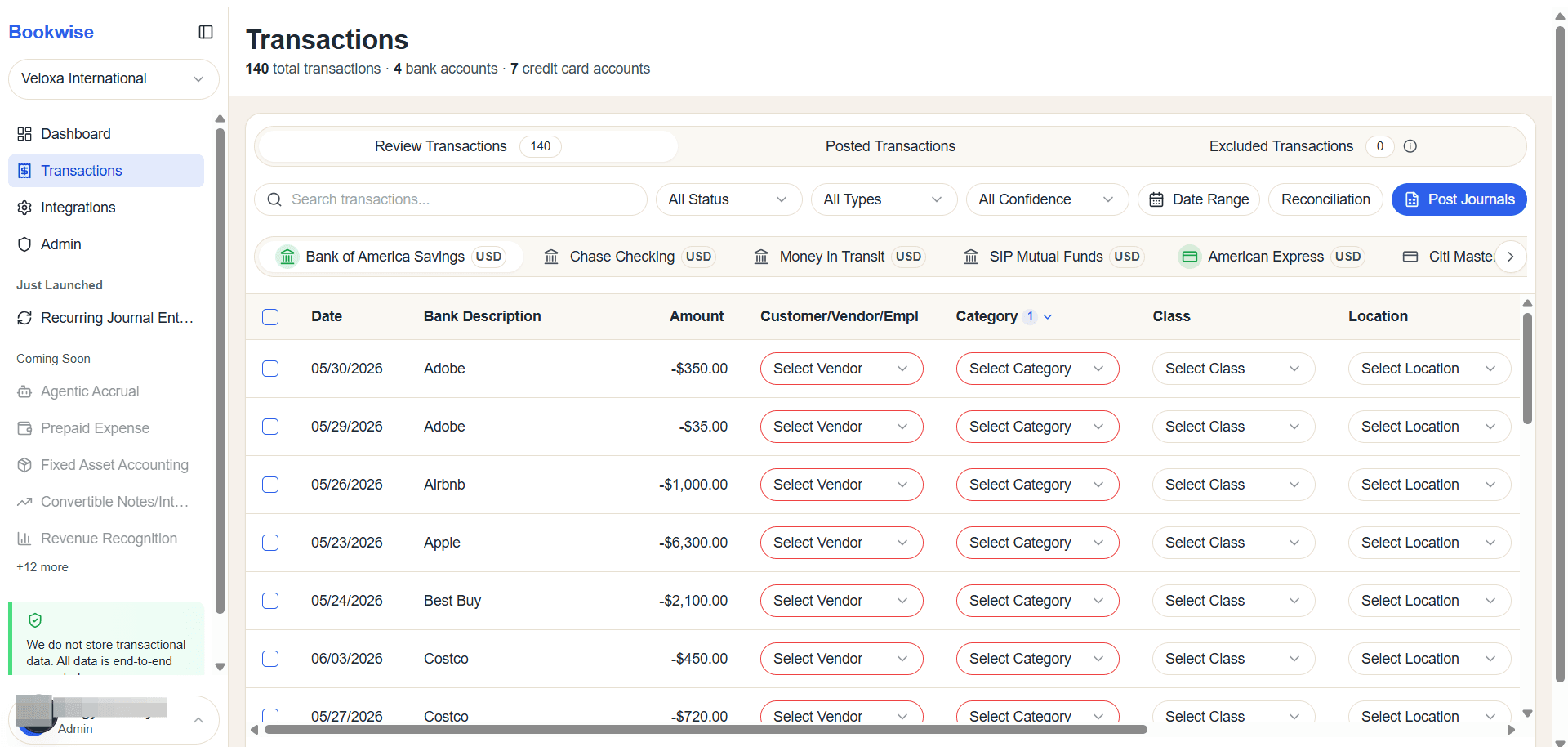 Step #1: The Review Transactions tab provides a complete view of all available transactions.