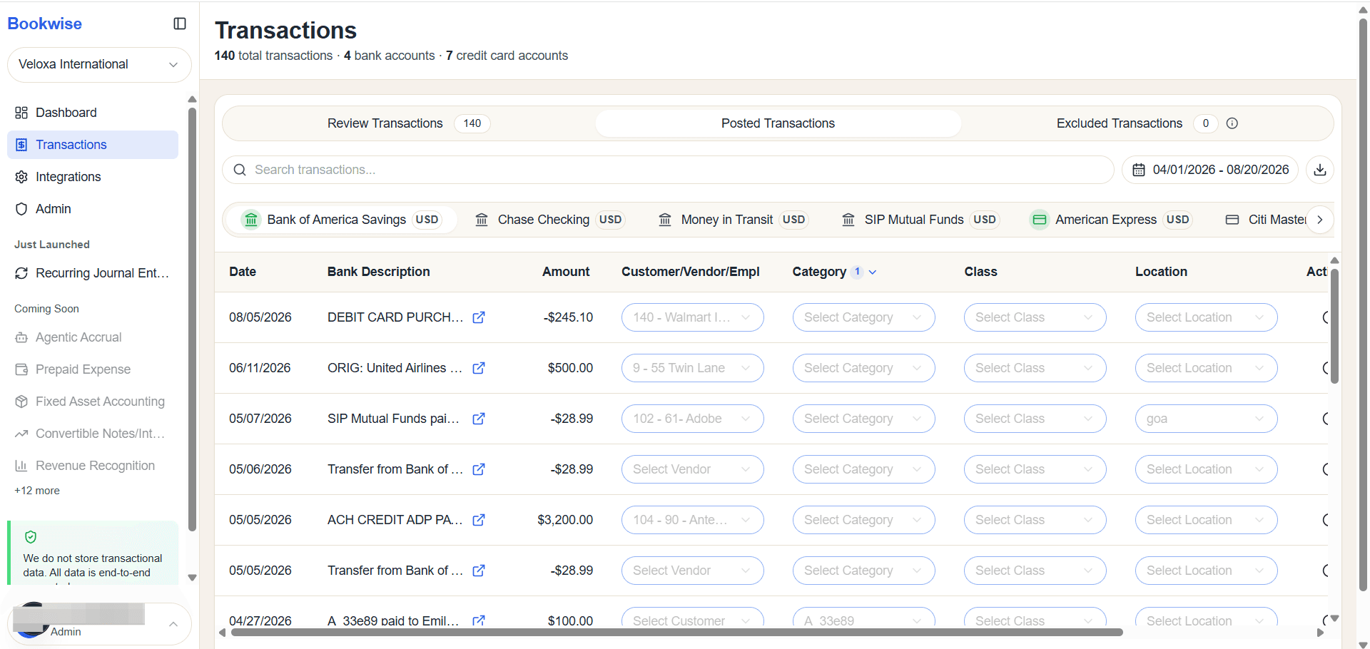 Step #2: This section displays the list of posted transactions.