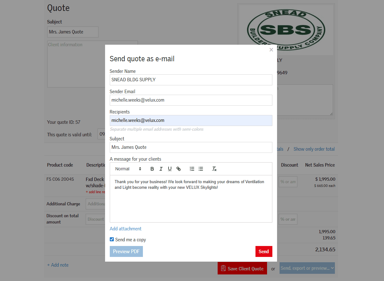 Step #5: To send by email, complete the required fields, including a personalized message for your clients, and then click "Send." Send me a copy is checked by default, but you can unclick if you don't want to receive a copy of the email.
