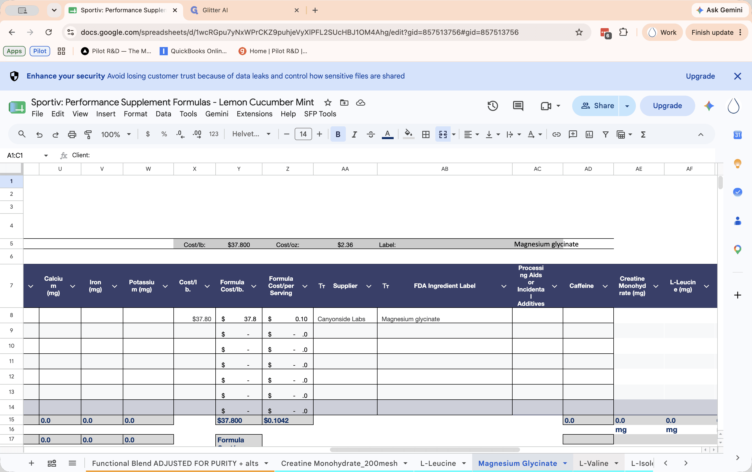 Step #2: Click on a sheet tab that needs updating, such as L - Valine.