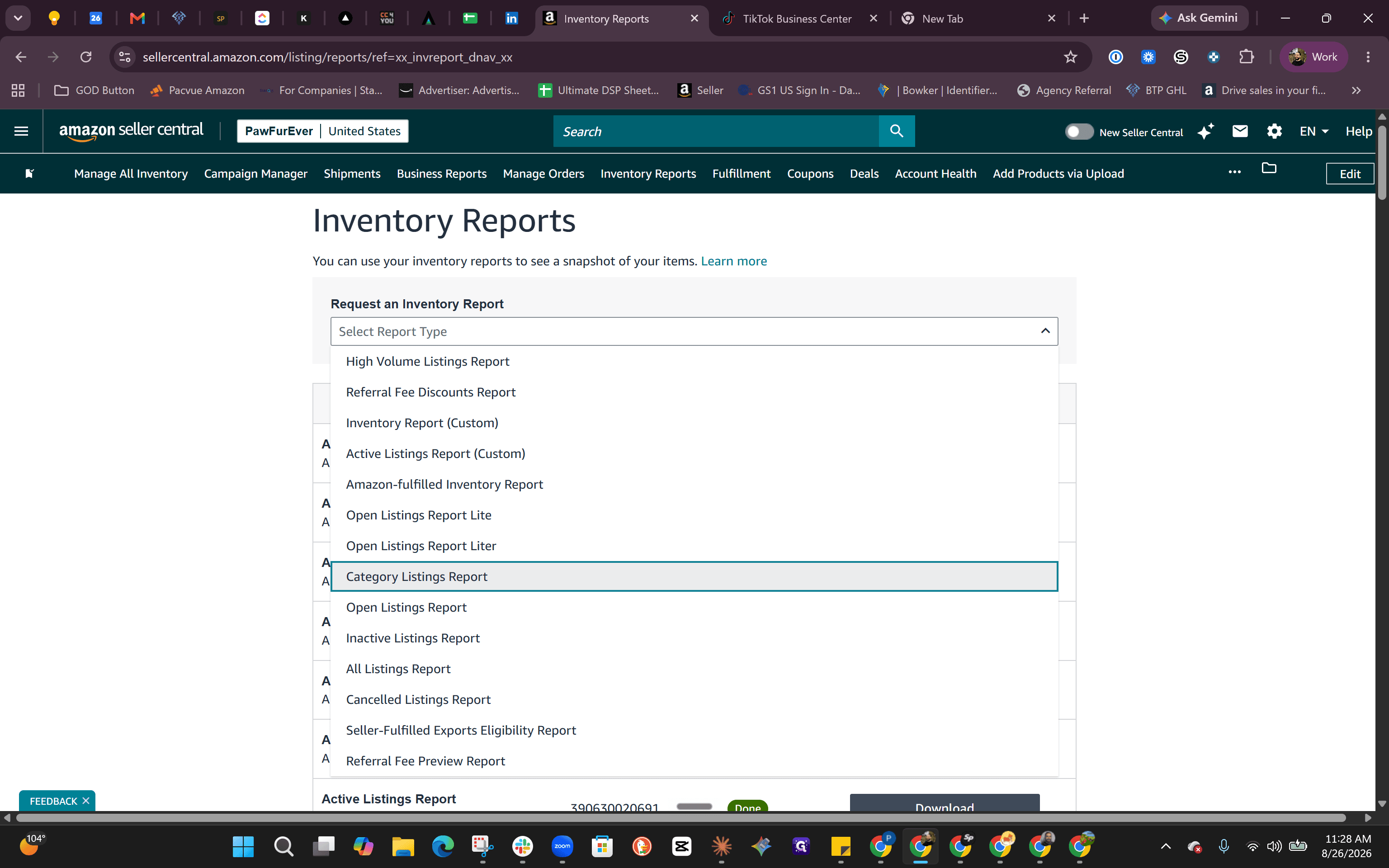 Step #2: Select Category Listings Report from the Select Report Type dropdown menu.