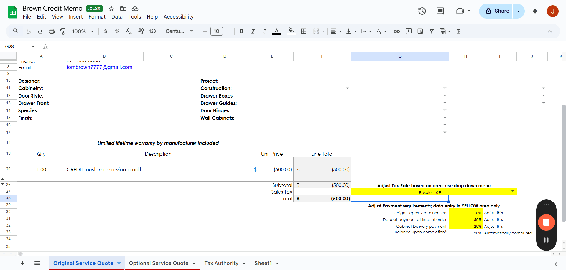 Step #15: Enter the credit amount in all the applicable areas