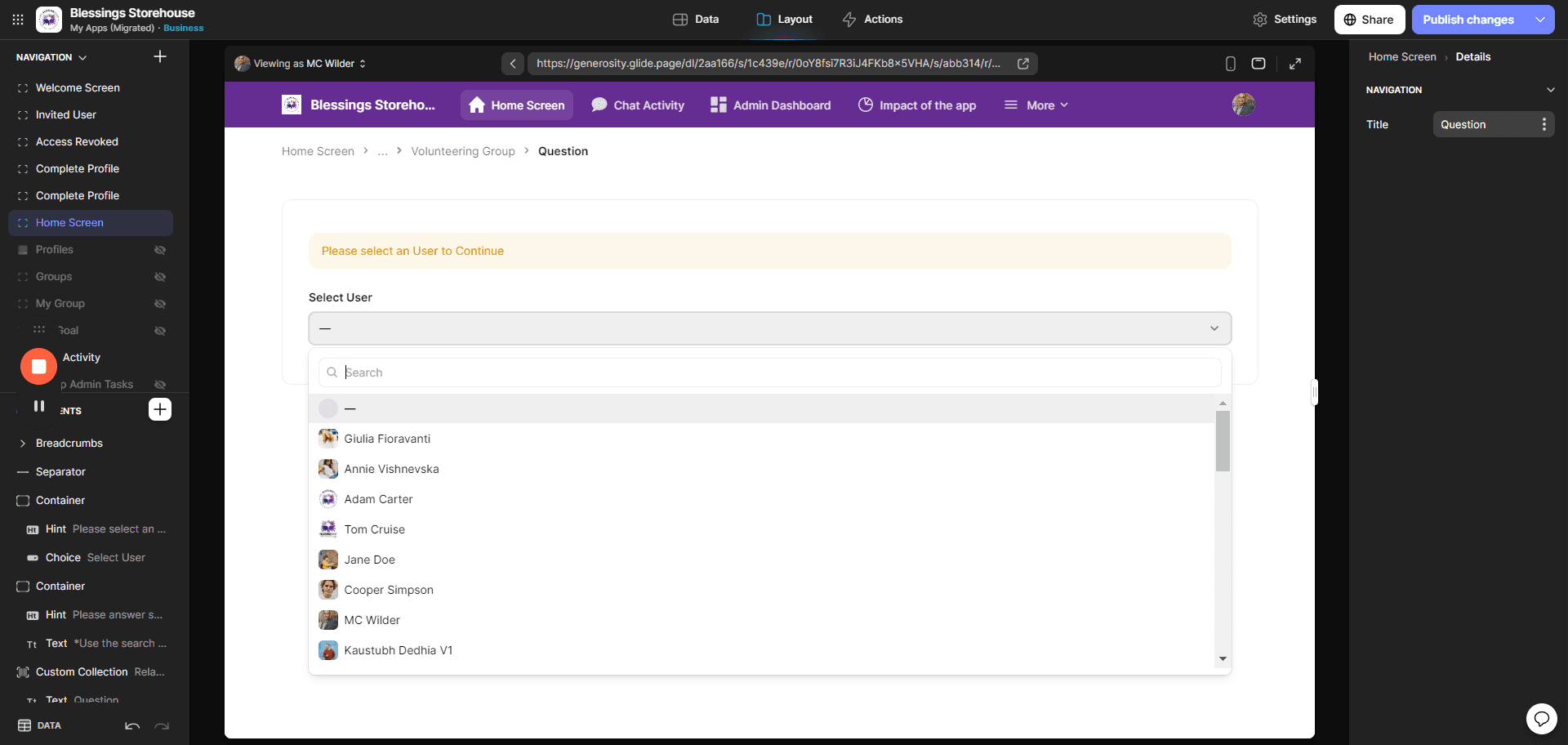 Step #5: Select an User (Only the users who don't belong to any groups are seen in this list)
