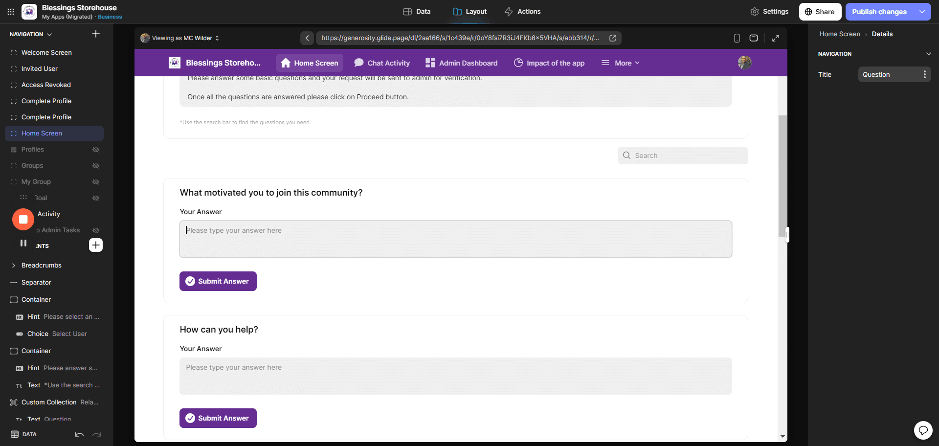 Step #6: Once the user is selected - Fill in the questionnaire for the respective user