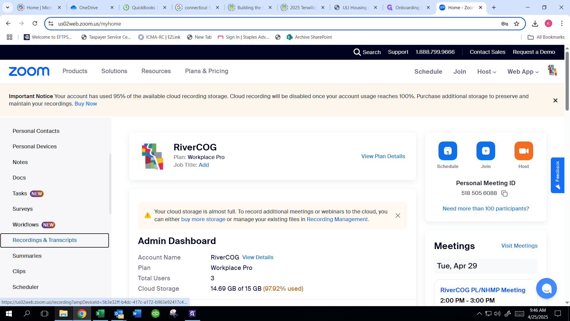 Step #2: Click on "Recordings & Transcripts"