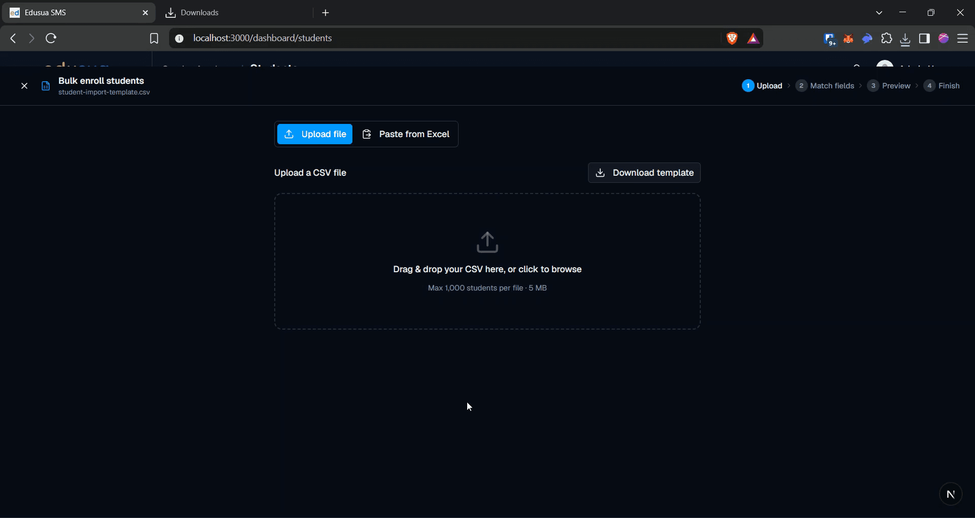 Step #3: Click the drop zone to upload the CSV file.