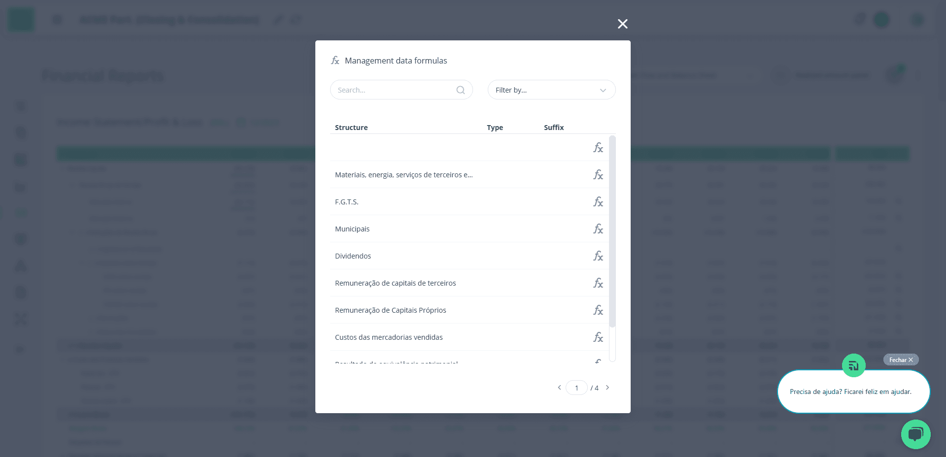 Step #3: Modal de informação de fórmulas gerenciais